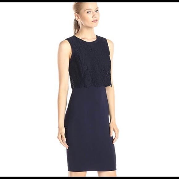 REBECCA TAYLOR Refined Suiting Lace Event Mini Dress Sleeveless Navy Blue Size 6 - Thumbnail 2