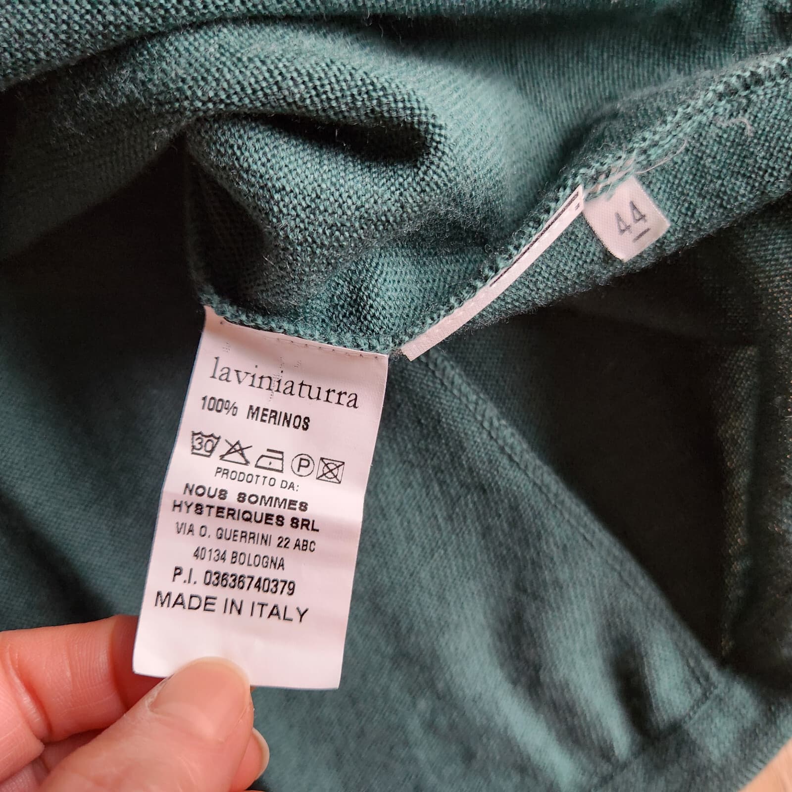 Laviniaturra Made in Italy 100% Merino Wool Sweater V-Neck Green Women's 44 - Thumbnail 8