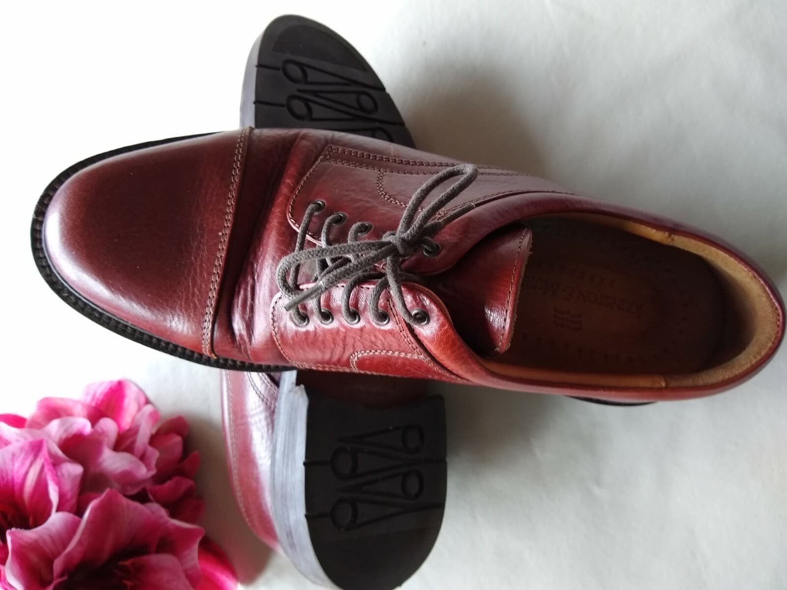 JOHNSTON&MURPHY Men Leather Cap Toe Shoes Made in Italy Lace-up Brown Sz.8 M - Thumbnail 4