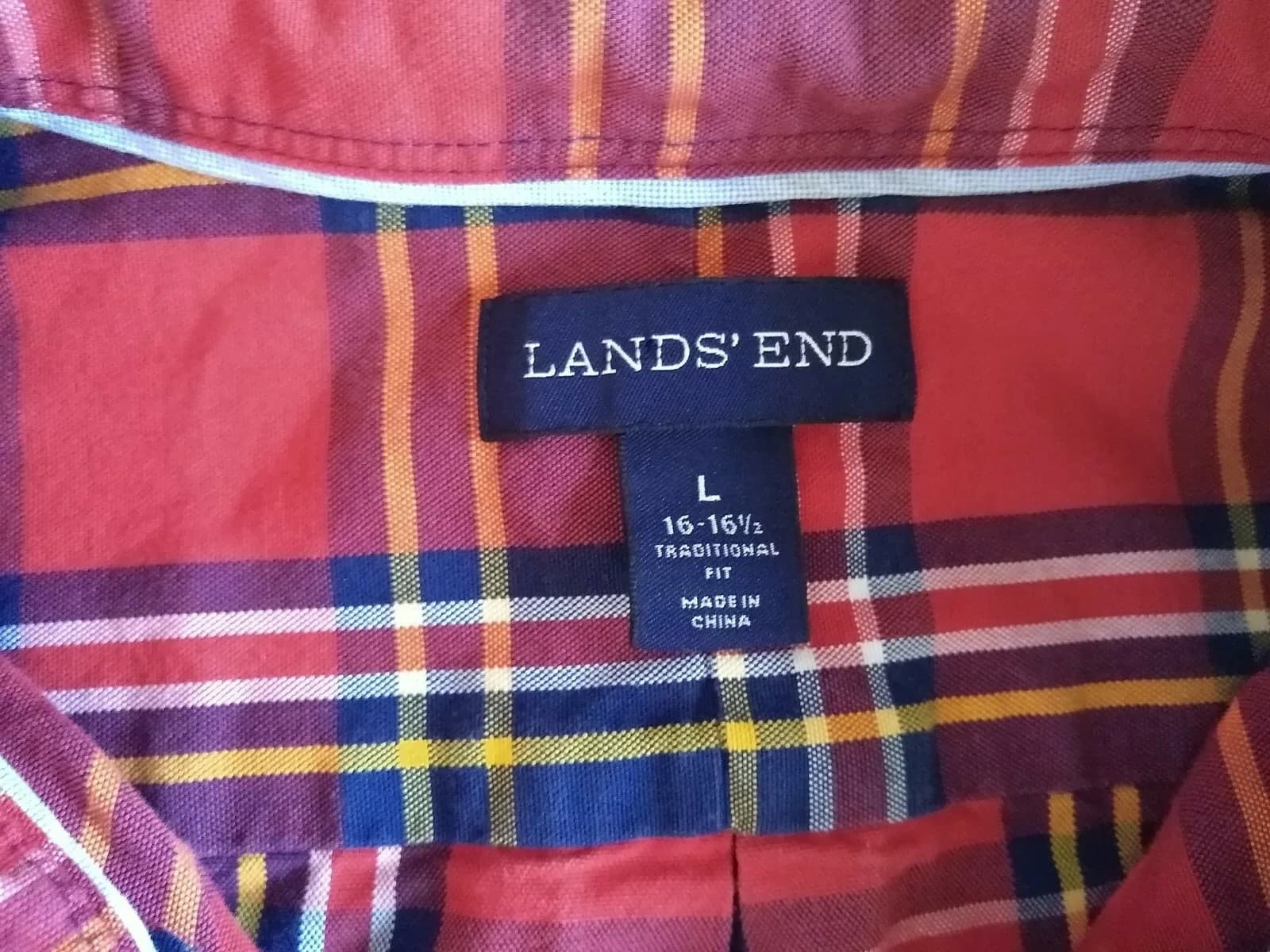 LANDS' END Cotton Shirt Long Sleeves Buttons Plaid Red Sz.L (16) - Thumbnail 6