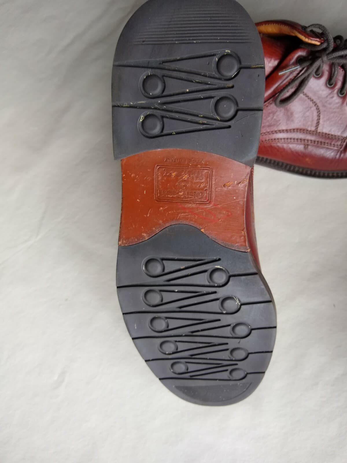 JOHNSTON&MURPHY Men Leather Cap Toe Shoes Made in Italy Lace-up Brown Sz.8 M - Thumbnail 7