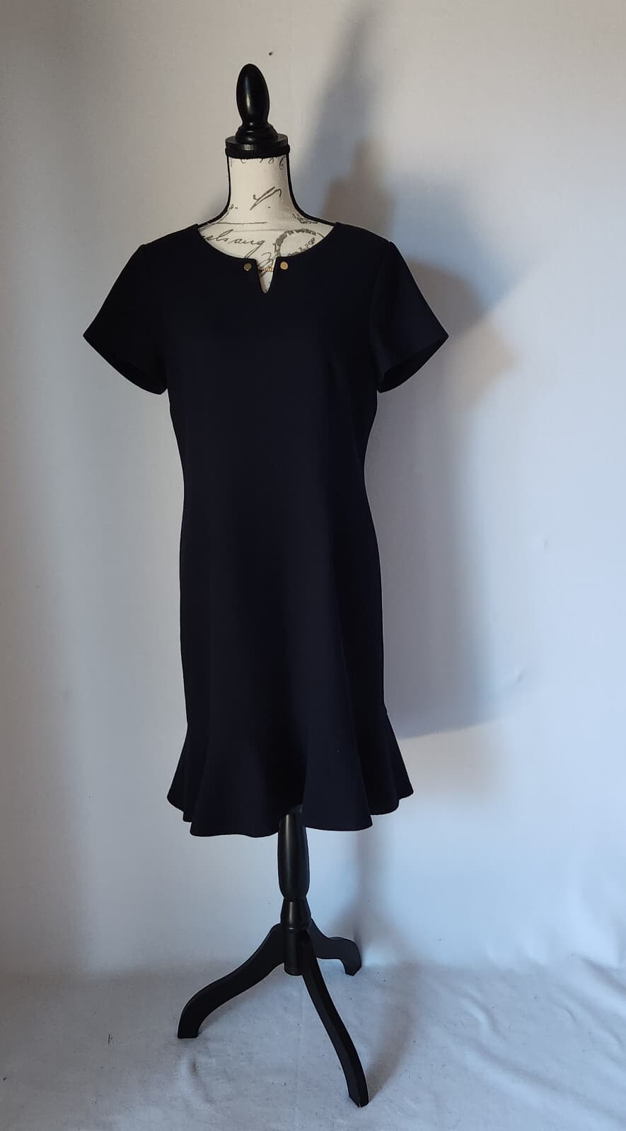 Talbots Midi Sheath Dress Peplum Hem Short Sleeve Textured Navy Blue Petites 12 - Thumbnail 5