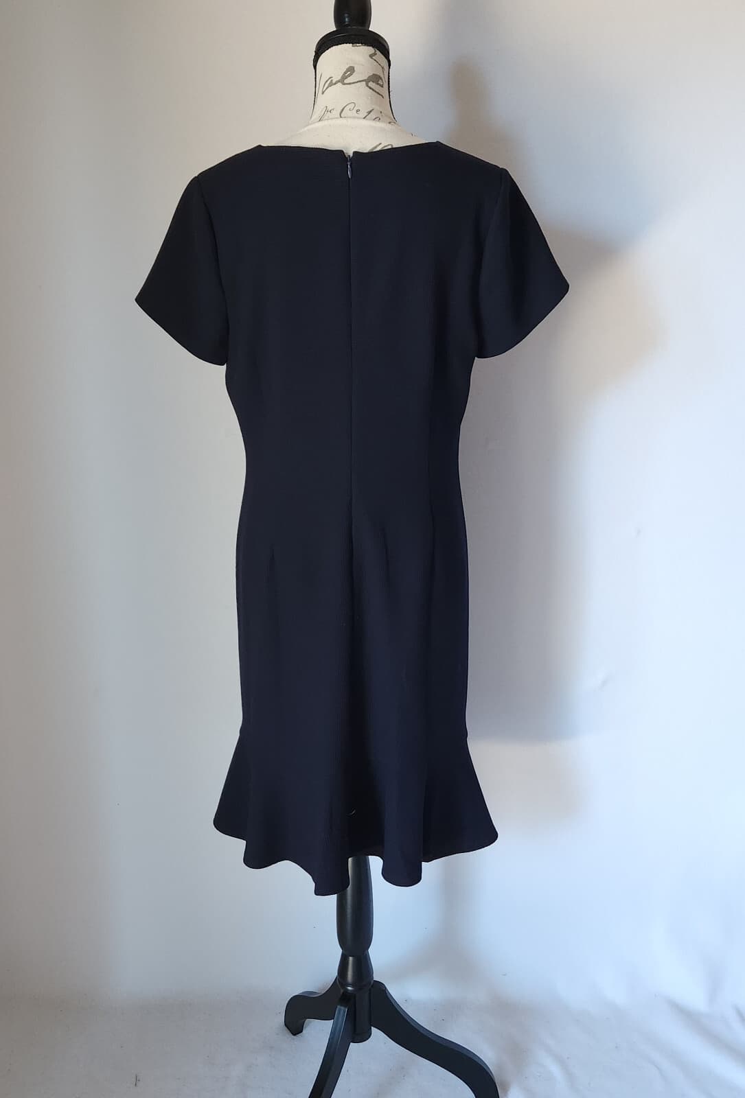 Talbots Midi Sheath Dress Peplum Hem Short Sleeve Textured Navy Blue Petites 12 - Thumbnail 7