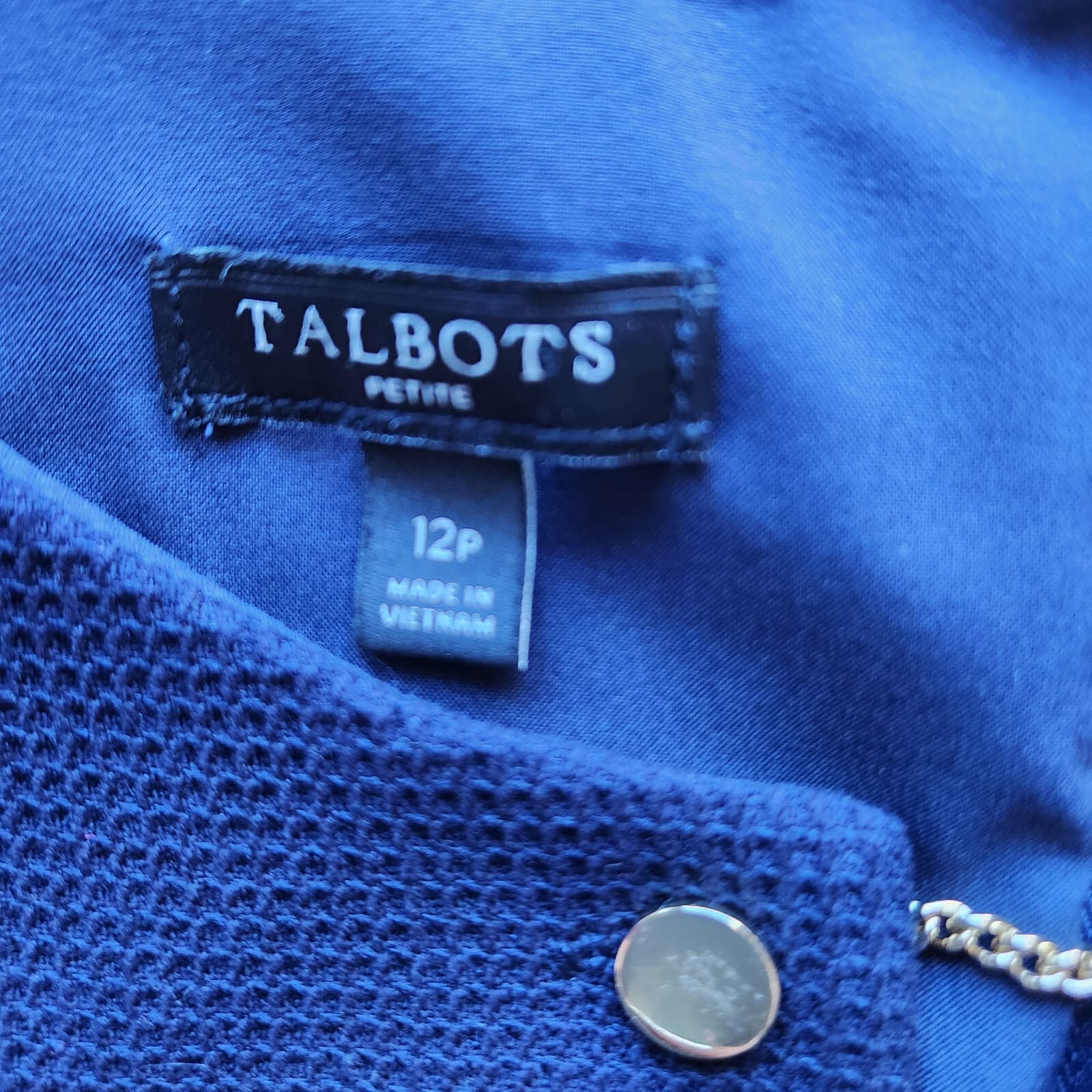 Talbots Midi Sheath Dress Peplum Hem Short Sleeve Textured Navy Blue Petites 12 - Thumbnail 9