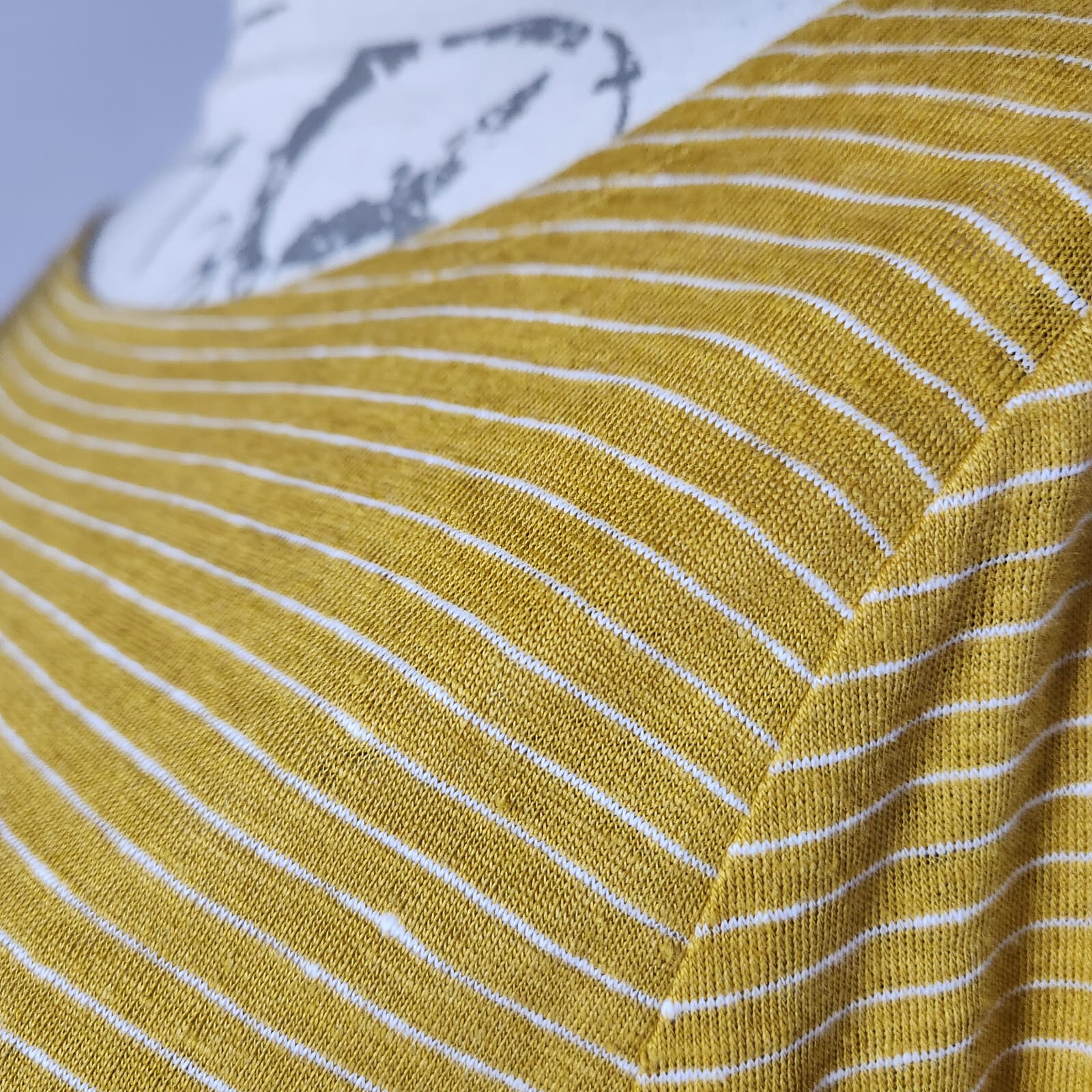 EILEEN FISHER Organic Linen Tunic Top 3/4 Sleeve Scoopneck Pin Stripe Yellow L - Thumbnail 4