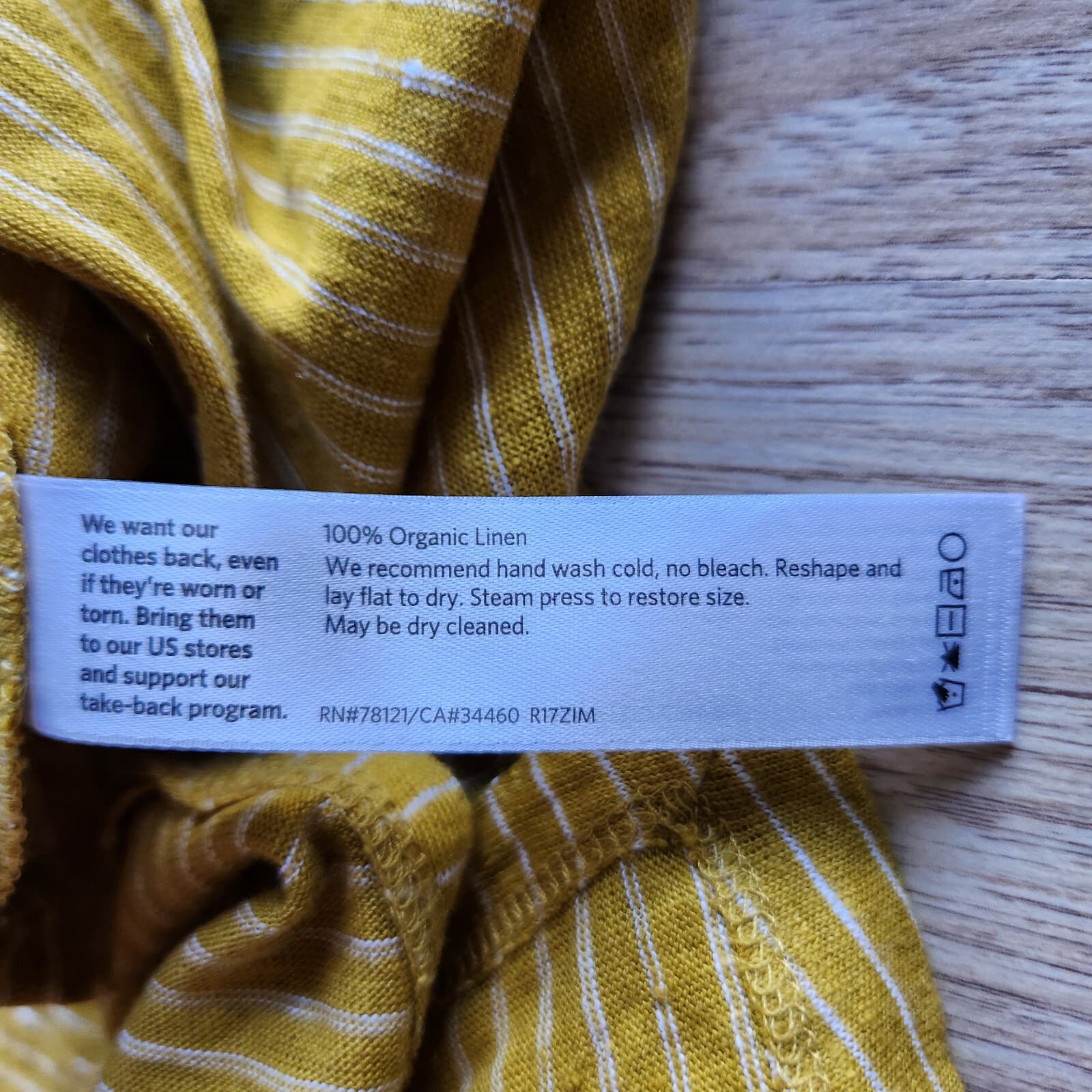 EILEEN FISHER Organic Linen Tunic Top 3/4 Sleeve Scoopneck Pin Stripe Yellow L - Thumbnail 8