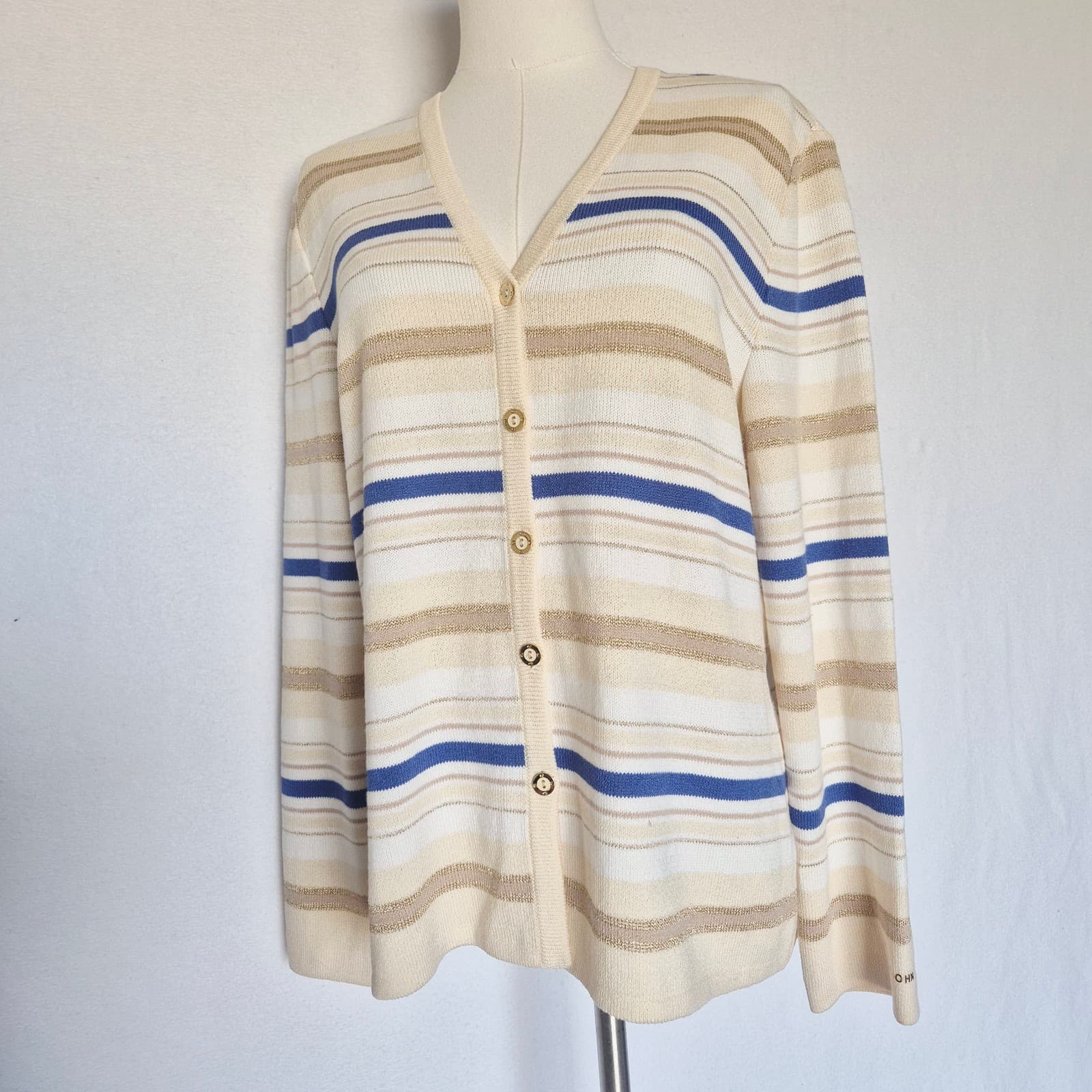 ST. JOHN SPORT Marie Gray Made in USA Santana Knit Cardigan Button Stripe Size M - Thumbnail 3