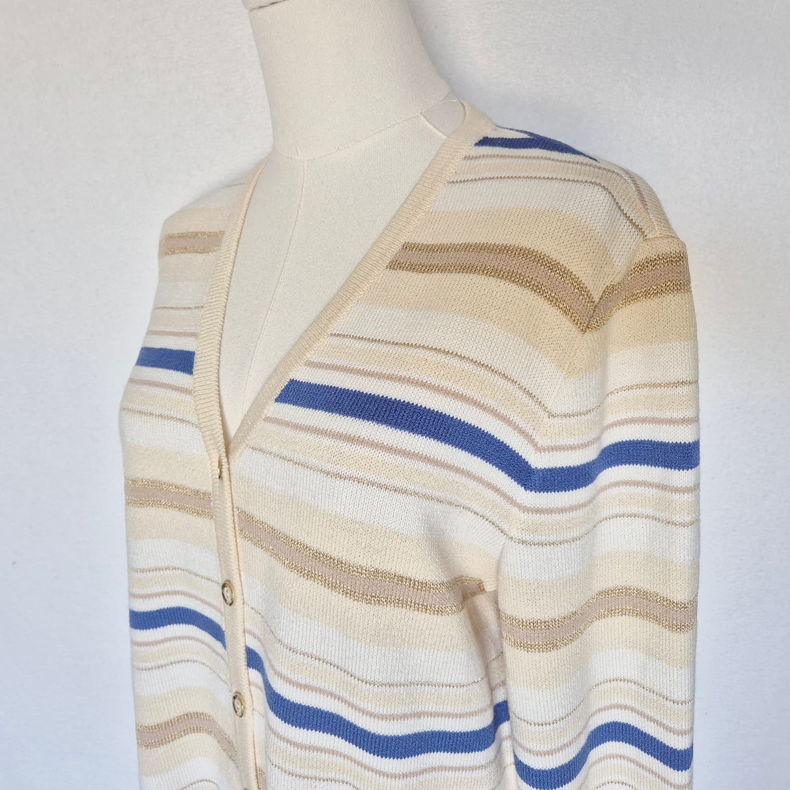ST. JOHN SPORT Marie Gray Made in USA Santana Knit Cardigan Button Stripe Size M - Thumbnail 4