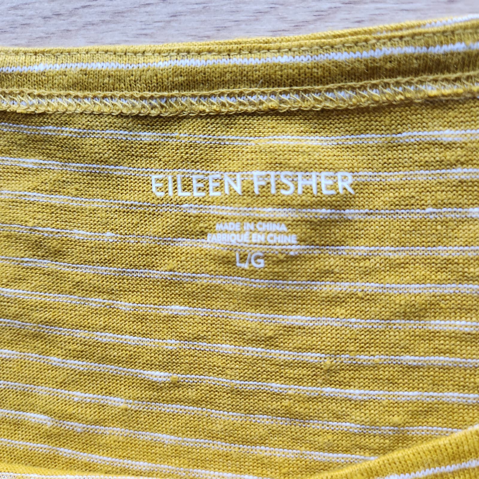 EILEEN FISHER Organic Linen Tunic Top 3/4 Sleeve Scoopneck Pin Stripe Yellow L - Thumbnail 7