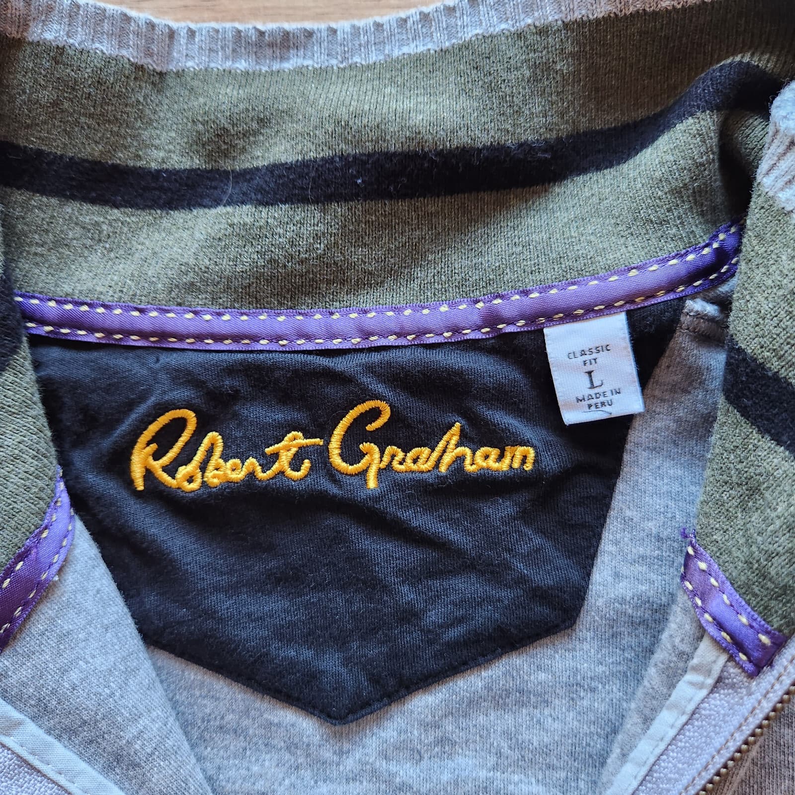 Robert Graham Elliot Quarter Zip Light Sweater Pullover 100% Cotton Grey Men's L - Thumbnail 7
