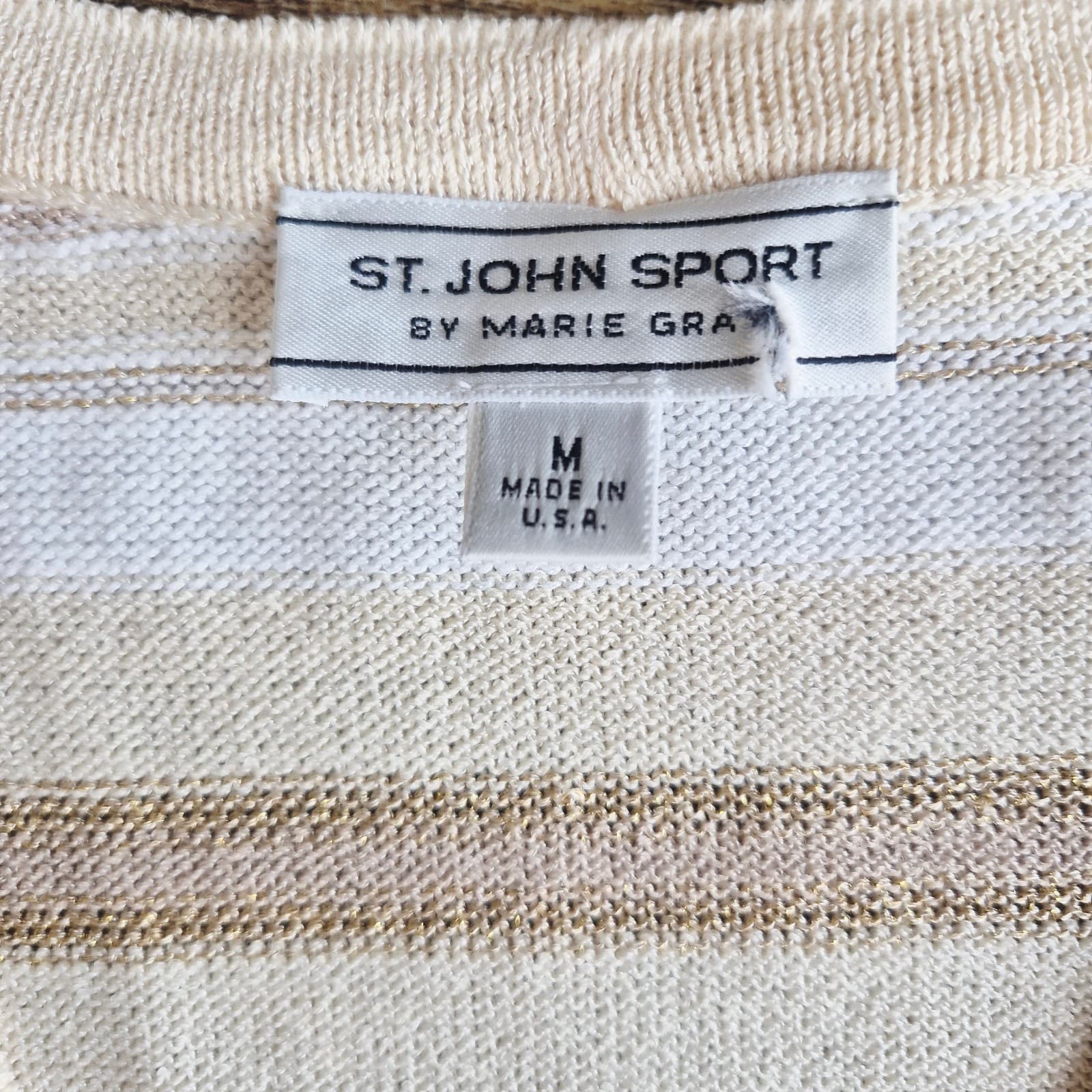 ST. JOHN SPORT Marie Gray Made in USA Santana Knit Cardigan Button Stripe Size M - Thumbnail 8