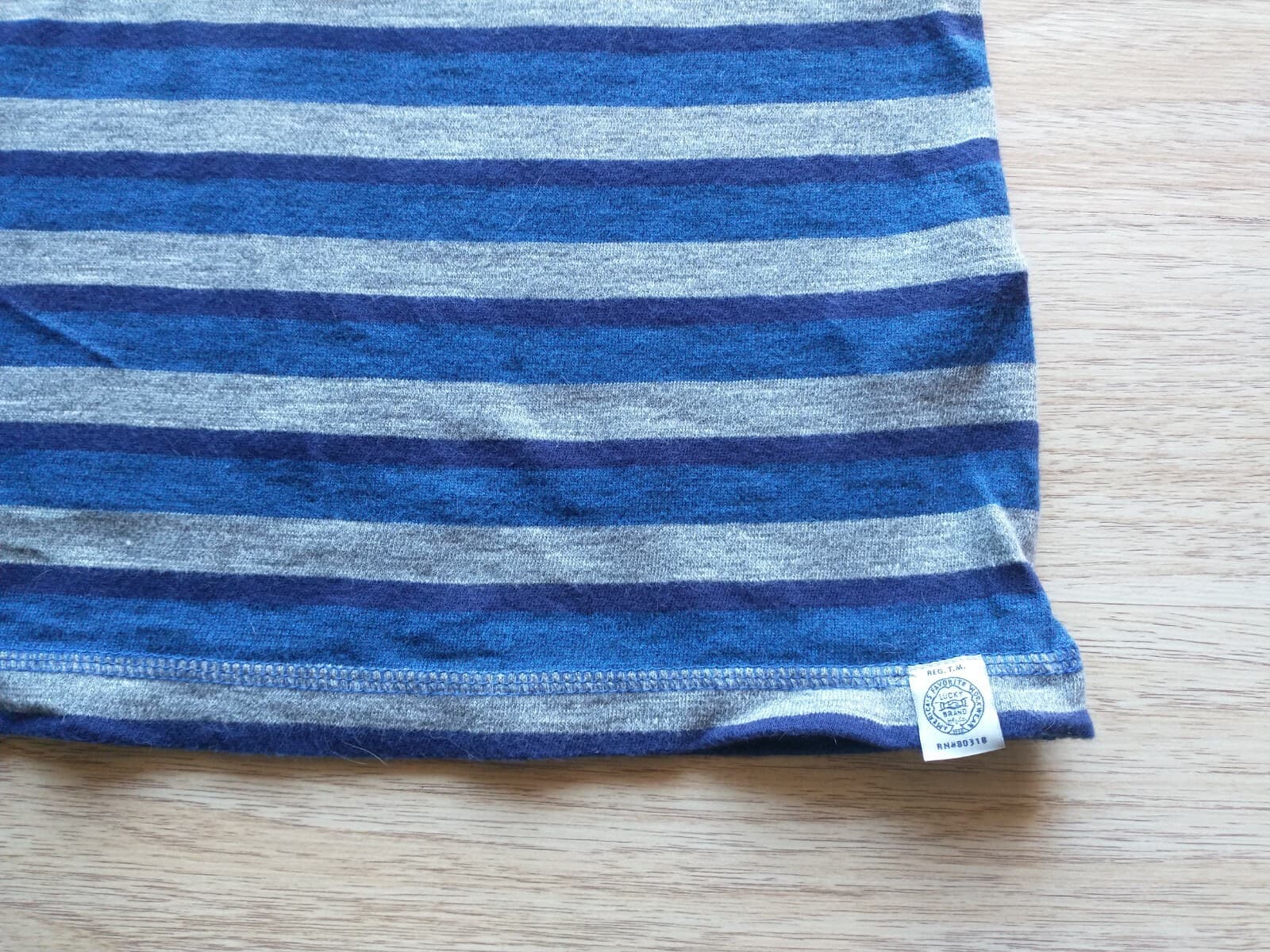 Lucky Brand Men Cotton Knit Long Sleeve T-Shirt 3/4 Button Blue Gray Strip Sz.XL - Thumbnail 3