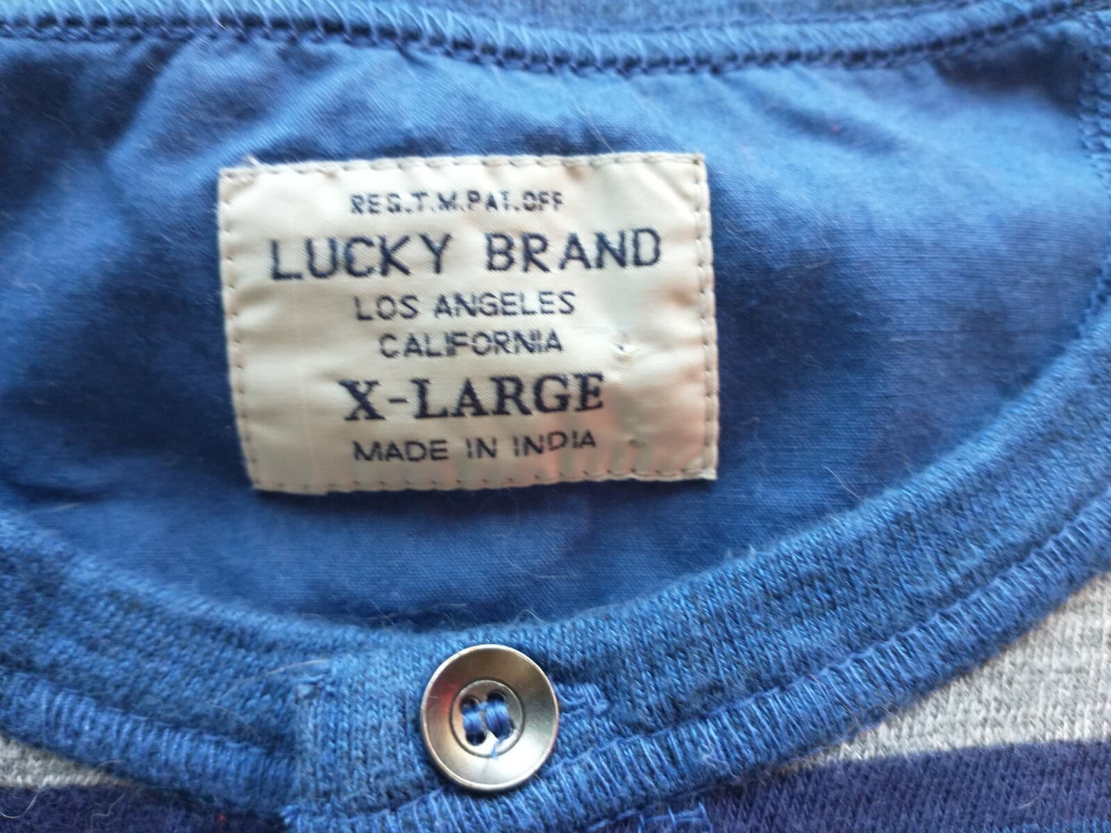 Lucky Brand Men Cotton Knit Long Sleeve T-Shirt 3/4 Button Blue Gray Strip Sz.XL - Thumbnail 5