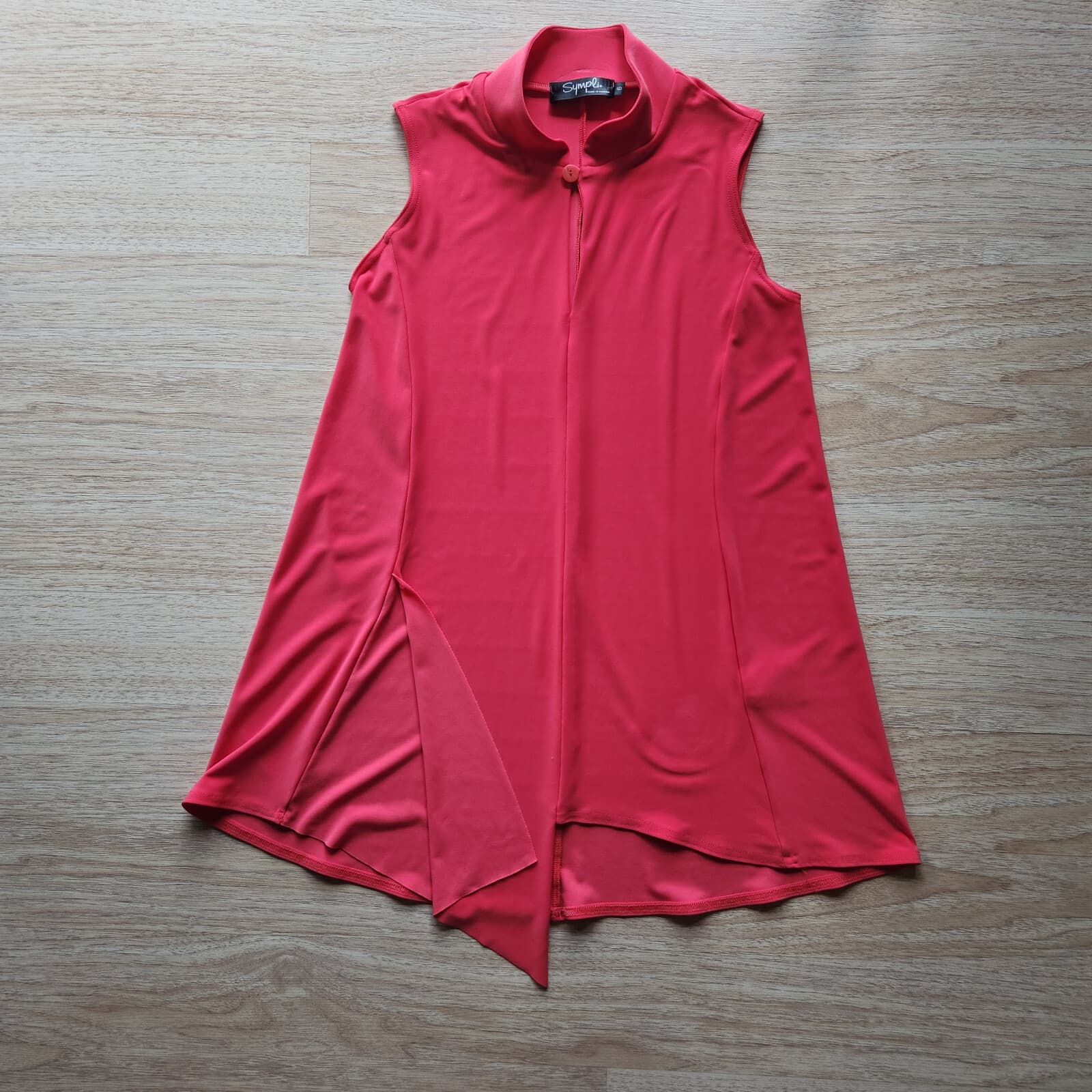 Sympli Lagenlook Hi-Low Top Key-Hole Sleeveless Mandarin Neck Knit Coral Women 6 - Thumbnail 5