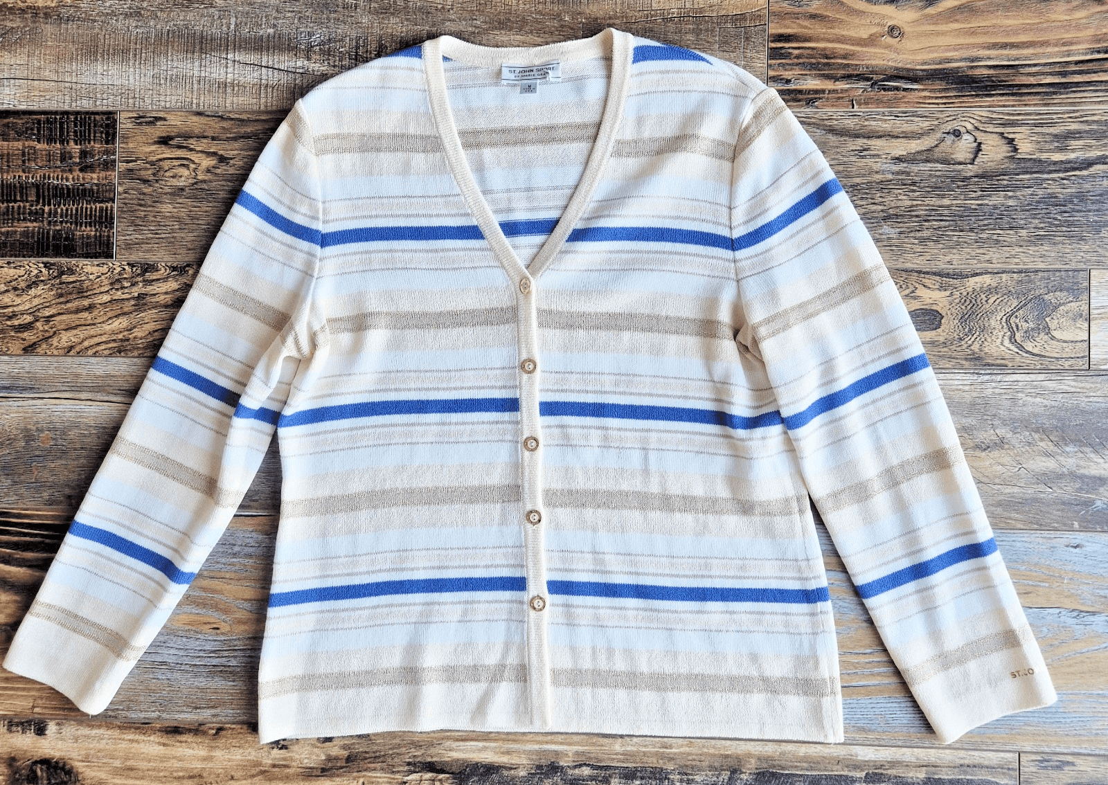 ST. JOHN SPORT Marie Gray Made in USA Santana Knit Cardigan Button Stripe Size M - Thumbnail 2