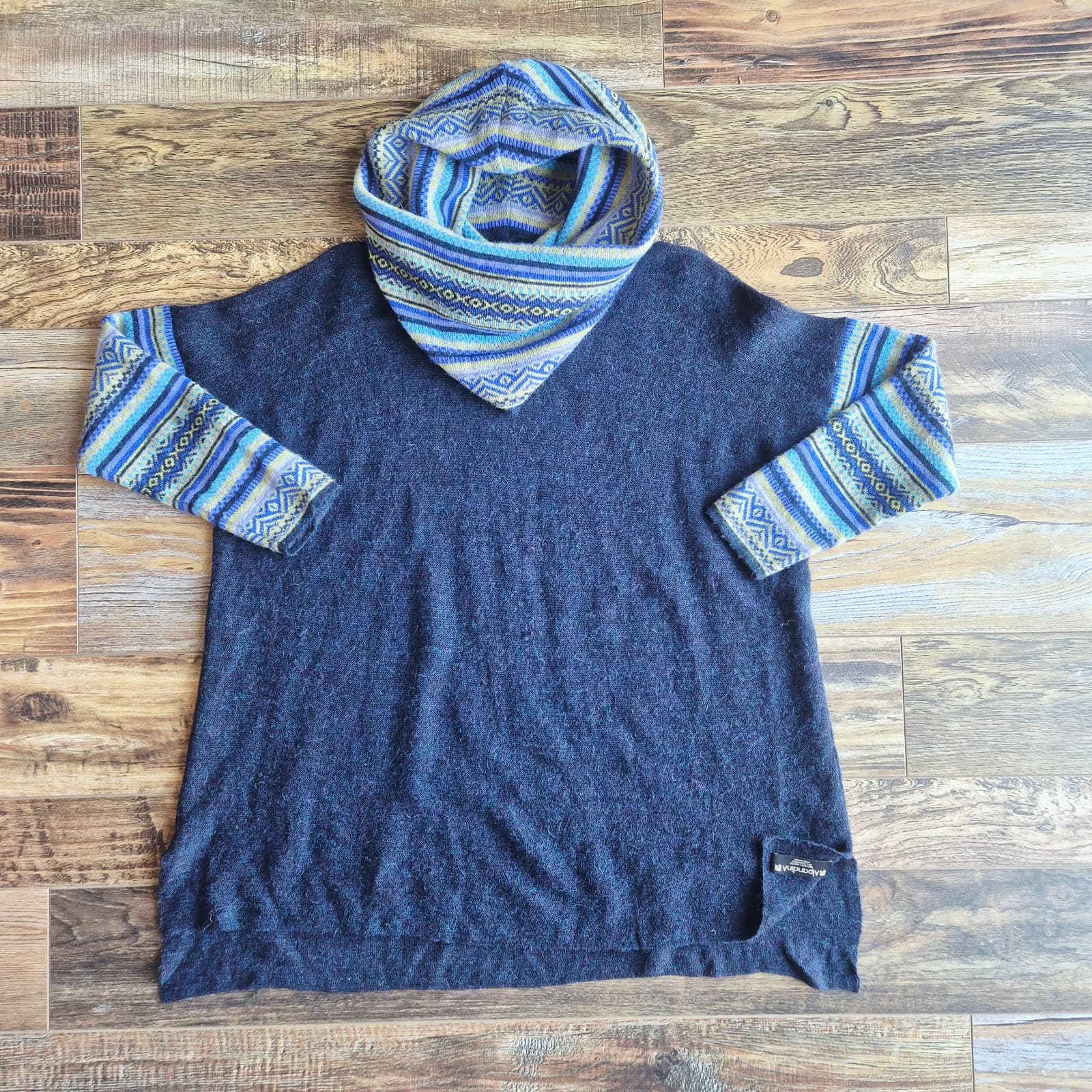 Alpandia A 100% Baby Alpaca Peruvian Cowl Neck Tunic Sweater Blue Women One Size - Thumbnail 2
