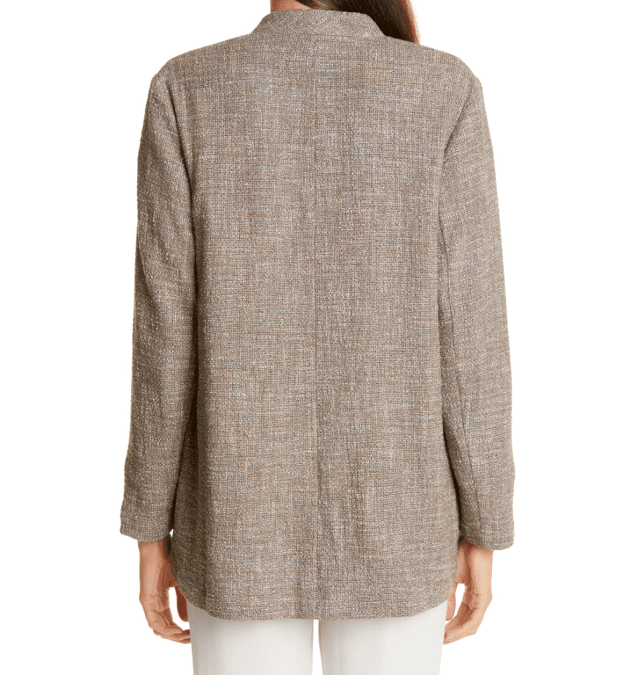EILEEN FISHER Slub Tweed Open Front Jacket Pocket Cotton Blend Driftwood Sz.M - Thumbnail 6