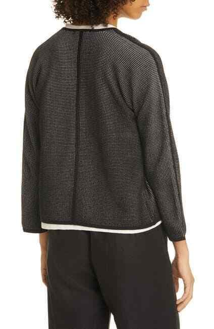 EILEEN FISHER Silk Organic Cotton Open Front Cardigan Texture Black Bust 40" (S) - Thumbnail 9