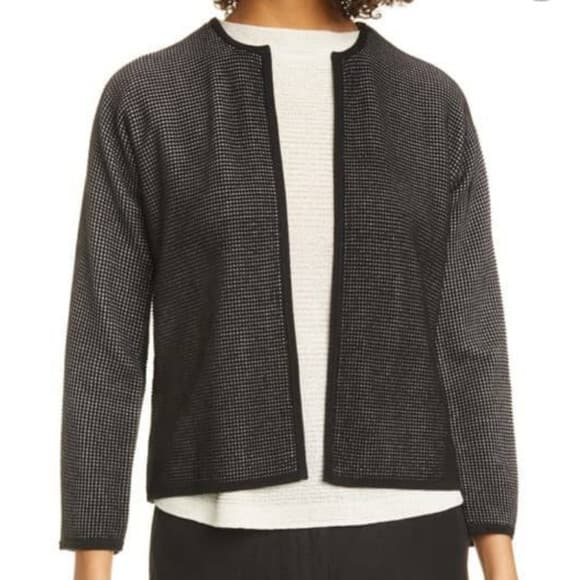 EILEEN FISHER Silk Organic Cotton Open Front Cardigan Texture Black Bust 40" (S) - Thumbnail 6