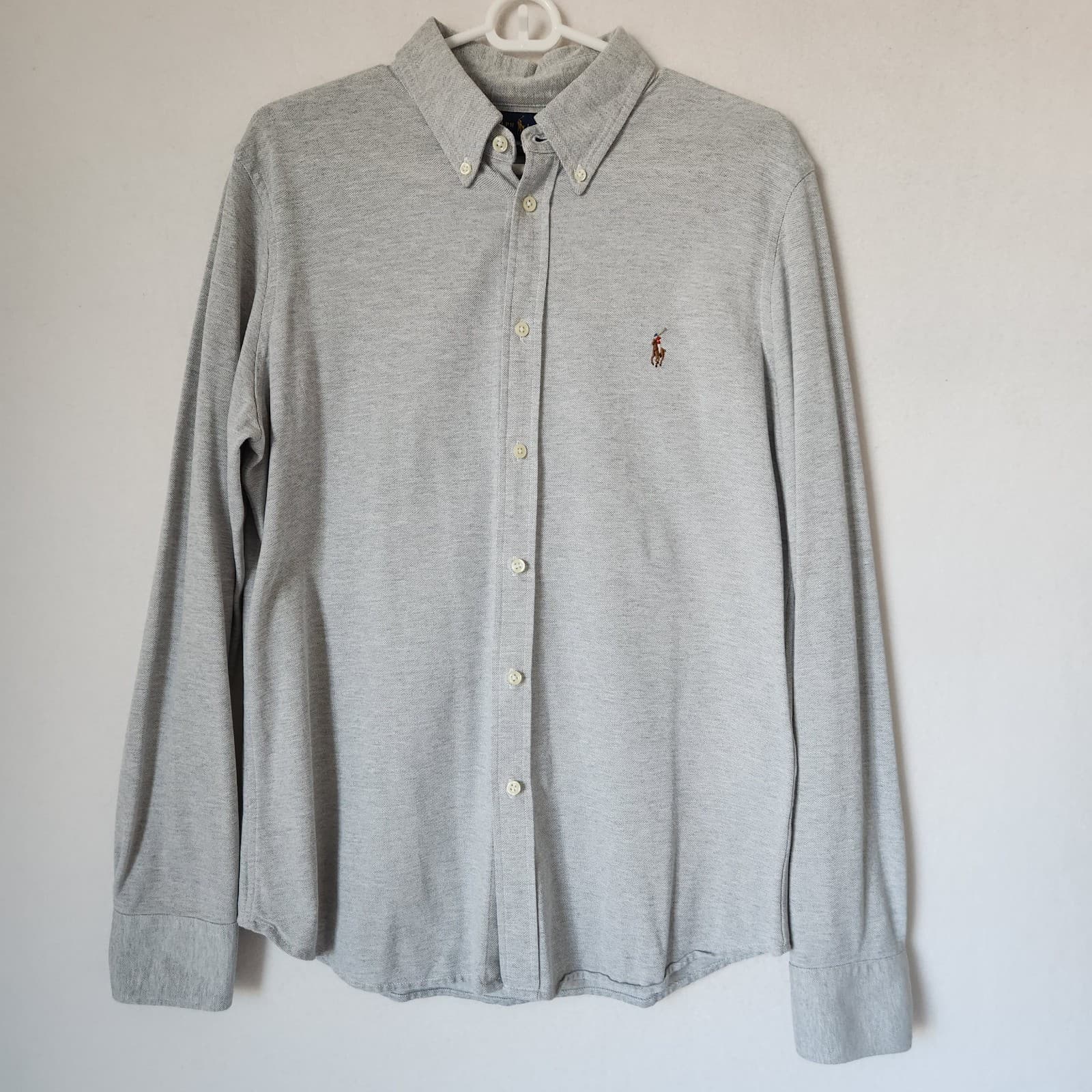 Ralph Lauren Pony Knit Oxford Shirt Button-Down Long Sleeve Cotton Grey Men's XL - Thumbnail 3