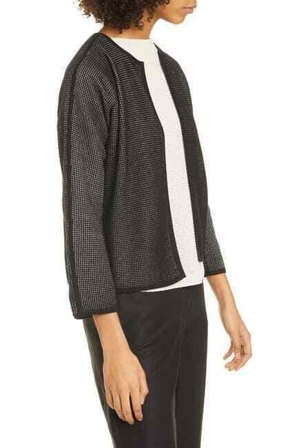 EILEEN FISHER Silk Organic Cotton Open Front Cardigan Texture Black Bust 40" (S) - Thumbnail 7