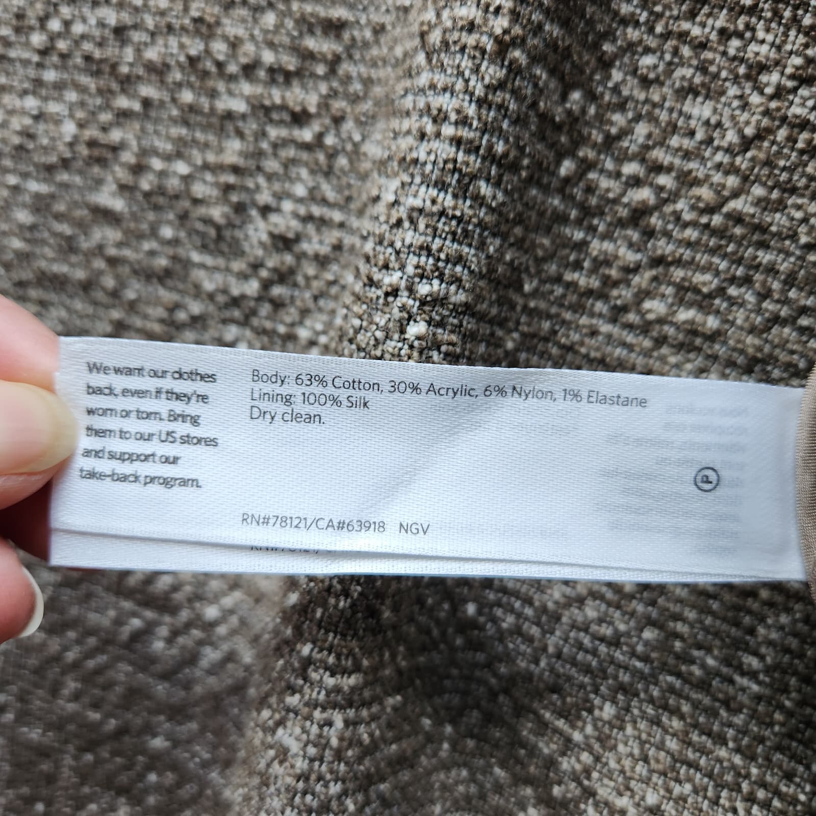 EILEEN FISHER Slub Tweed Open Front Jacket Pocket Cotton Blend Driftwood Sz.M - Thumbnail 11