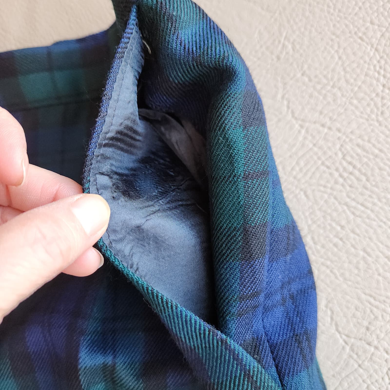 Vintage'90 Pendleton Wool Plaid Tartan Front Pleat Pants Pocket Blue Green Sz.14 - Thumbnail 6