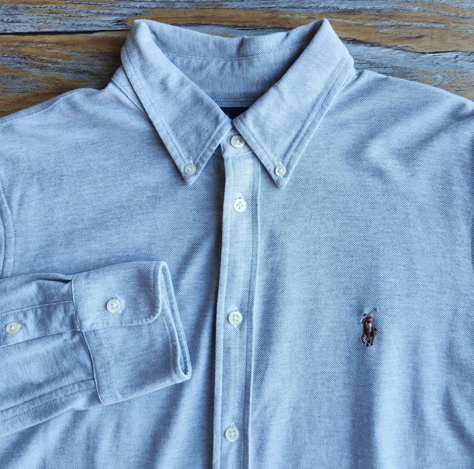 Ralph Lauren Pony Knit Oxford Shirt Button-Down Long Sleeve Cotton Grey Men's XL