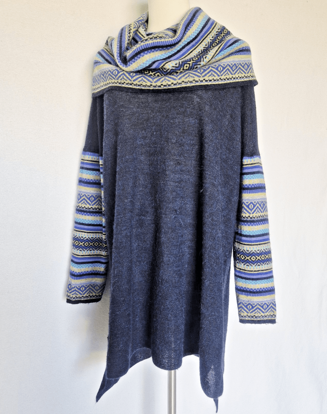 Alpandia A 100% Baby Alpaca Peruvian Cowl Neck Tunic Sweater Blue Women One Size - Thumbnail 3