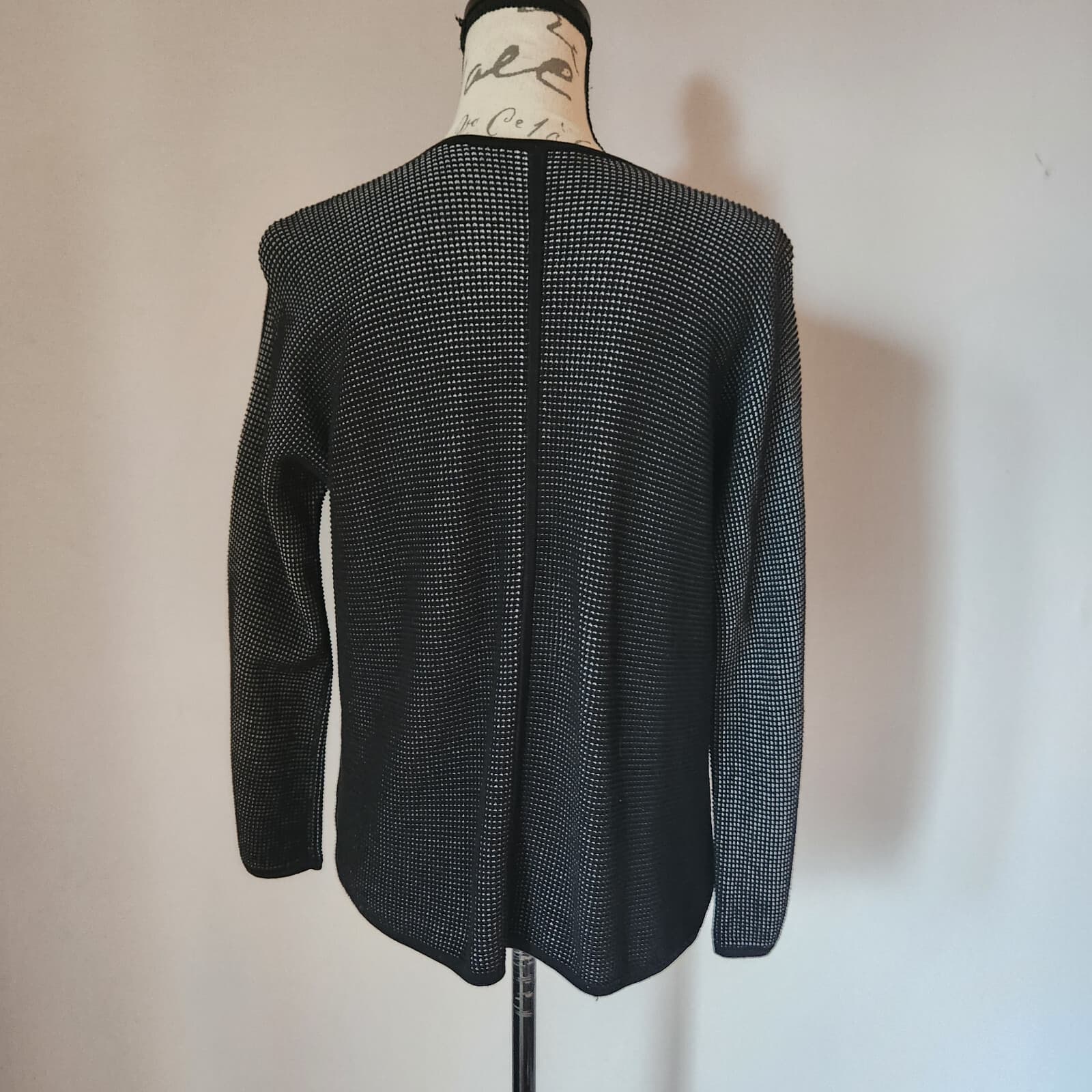EILEEN FISHER Silk Organic Cotton Open Front Cardigan Texture Black Bust 40" (S) - Thumbnail 10