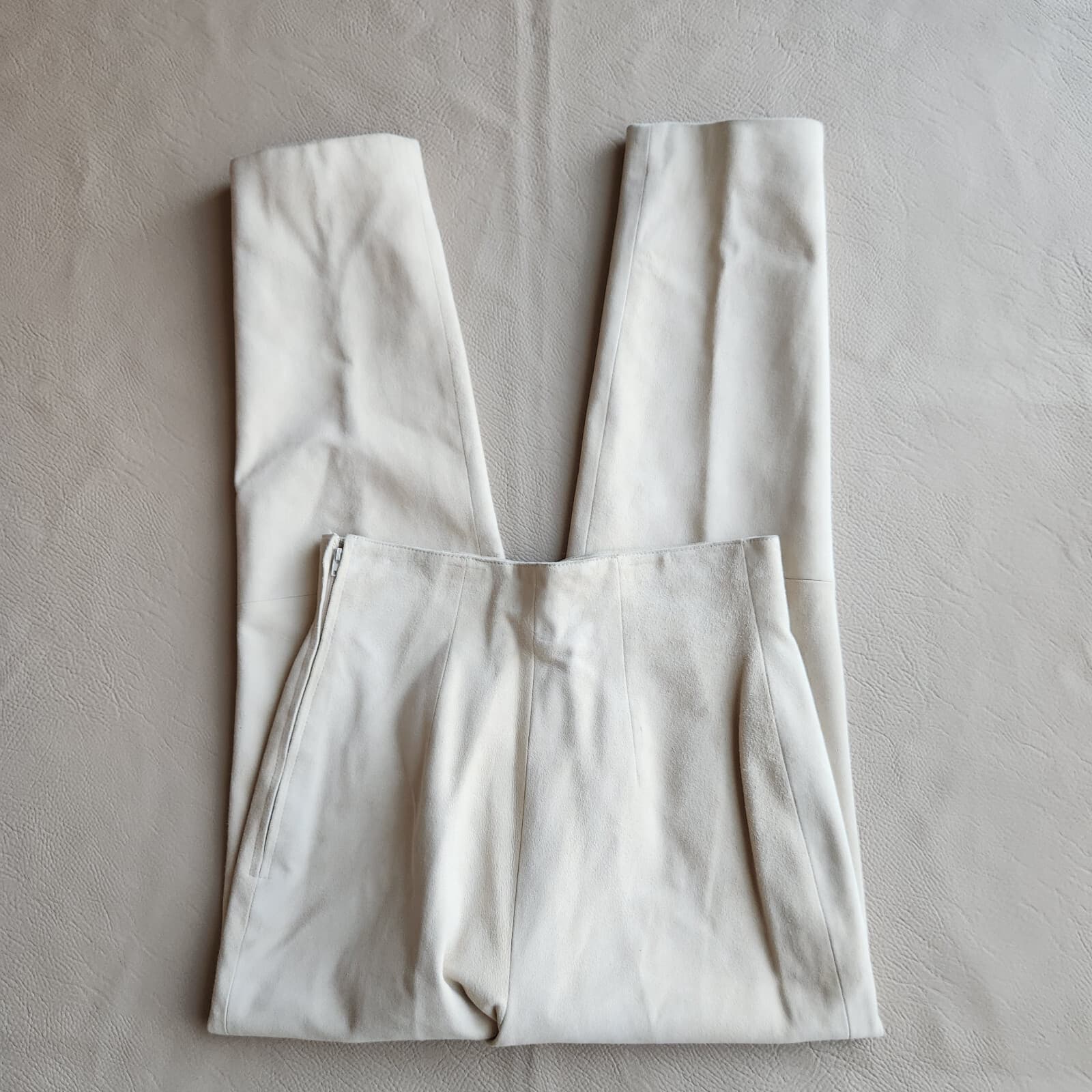 Celine Paris 100% Lamb Suede High Waist Pants Gold Accent Pocket Beige Sz.38 - Thumbnail 7