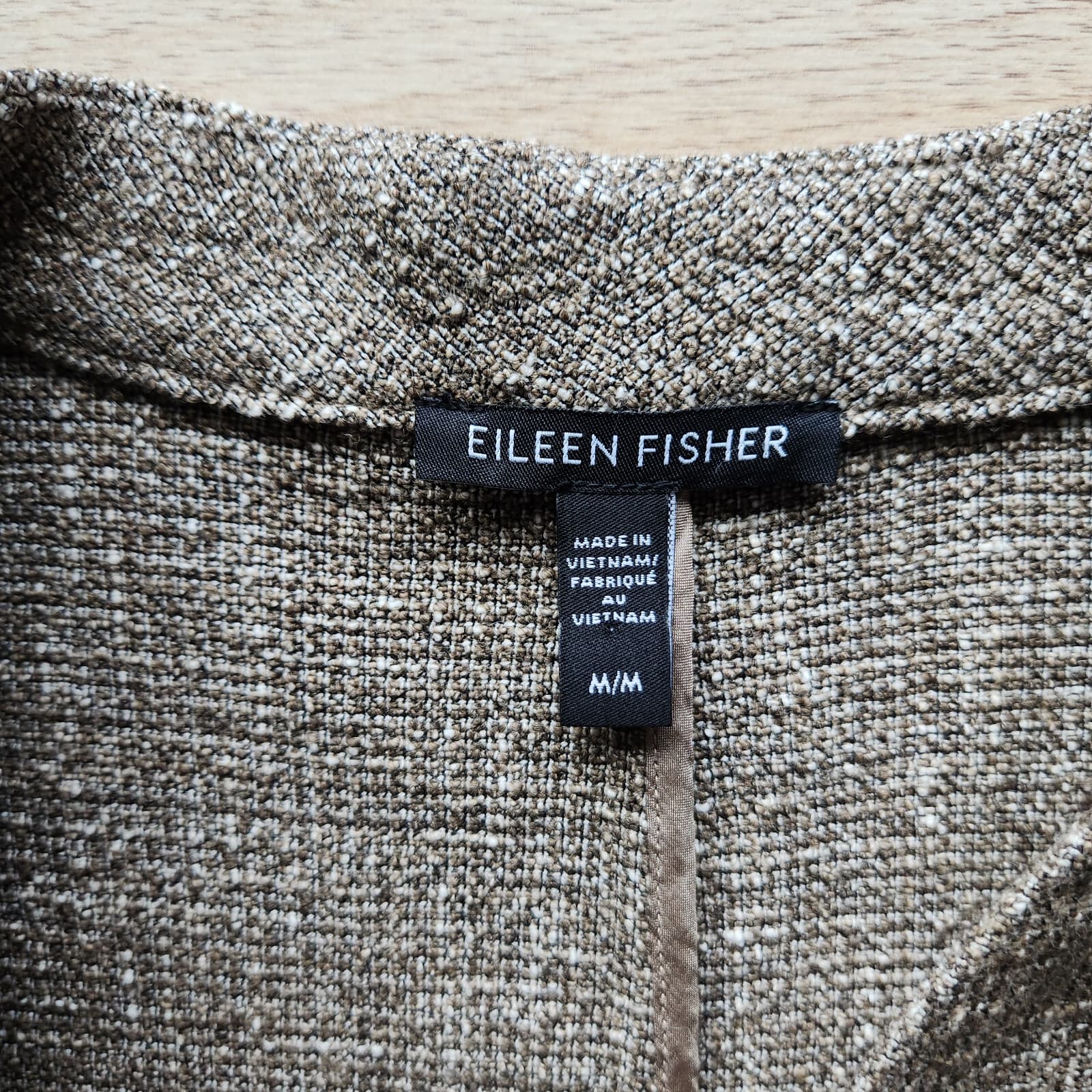 EILEEN FISHER Slub Tweed Open Front Jacket Pocket Cotton Blend Driftwood Sz.M - Thumbnail 10