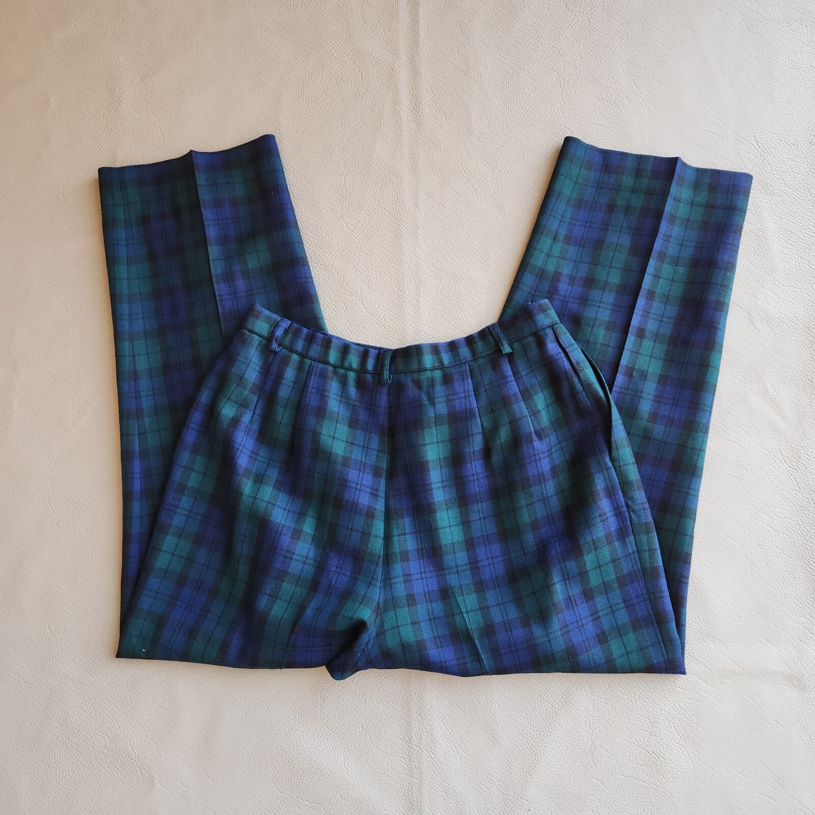 Vintage'90 Pendleton Wool Plaid Tartan Front Pleat Pants Pocket Blue Green Sz.14 - Thumbnail 10