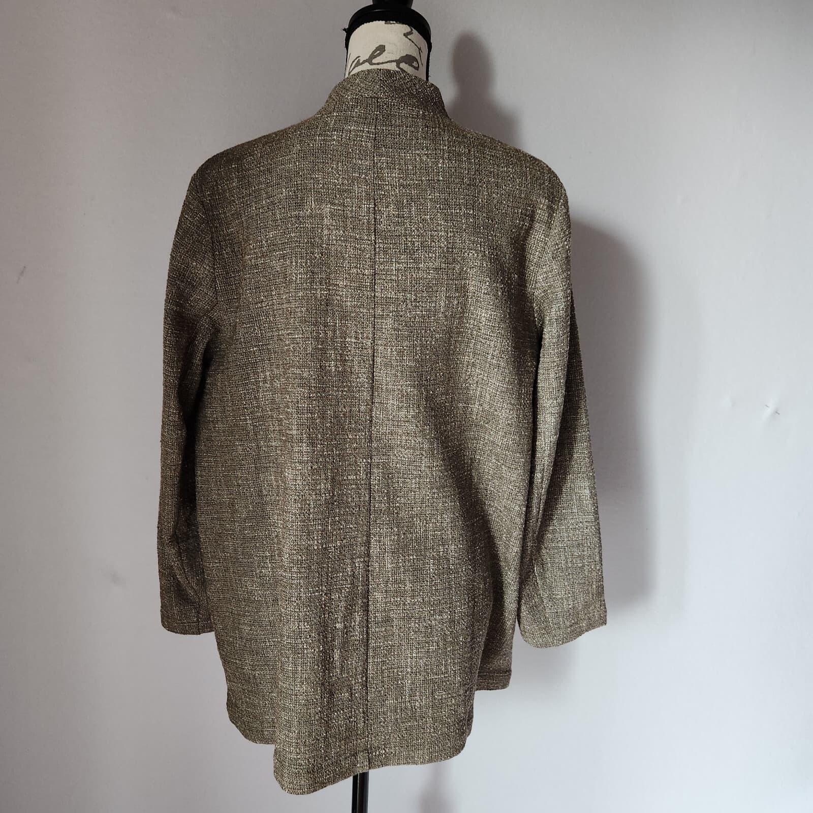 EILEEN FISHER Slub Tweed Open Front Jacket Pocket Cotton Blend Driftwood Sz.M - Thumbnail 7