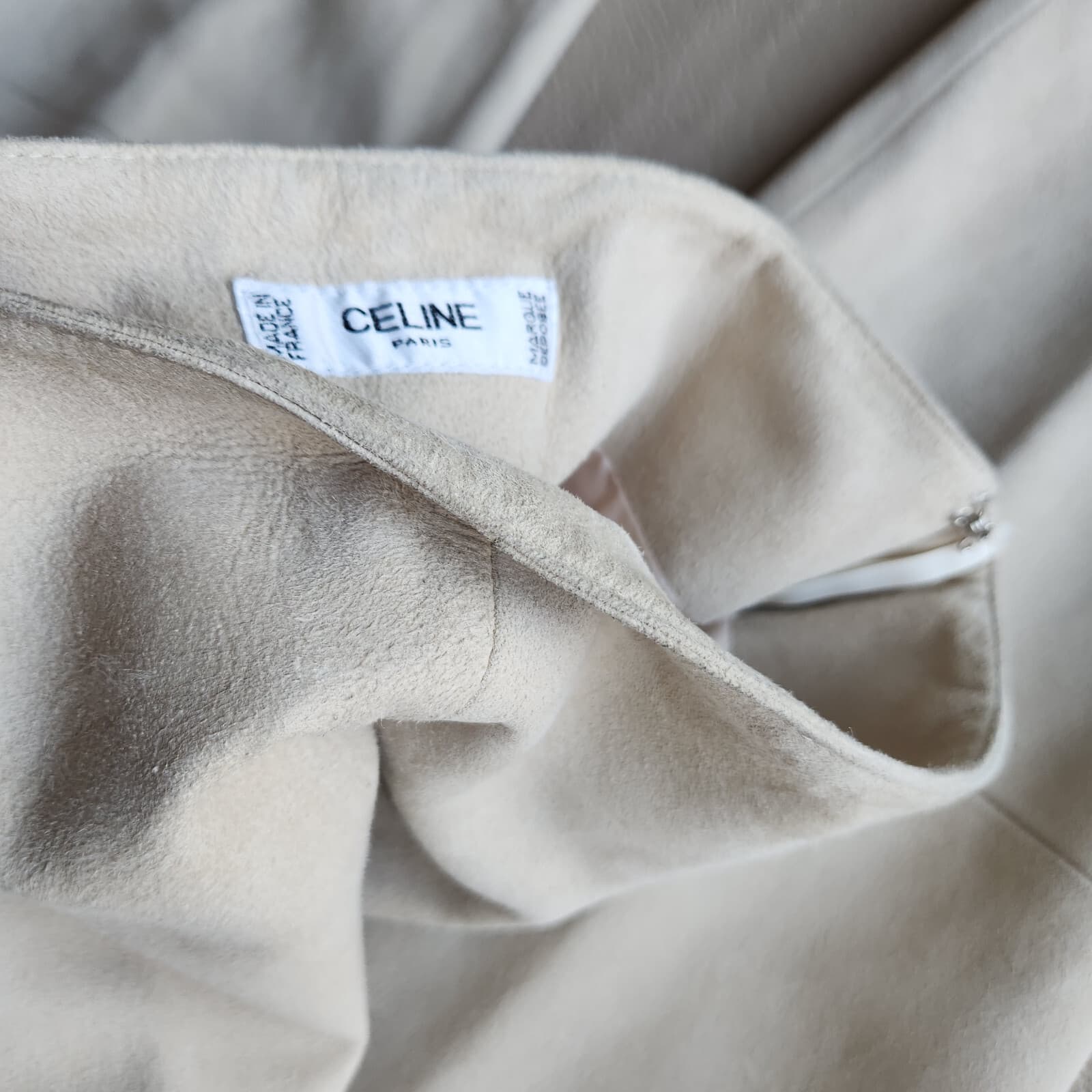 Celine Paris 100% Lamb Suede High Waist Pants Gold Accent Pocket Beige Sz.38 - Thumbnail 12