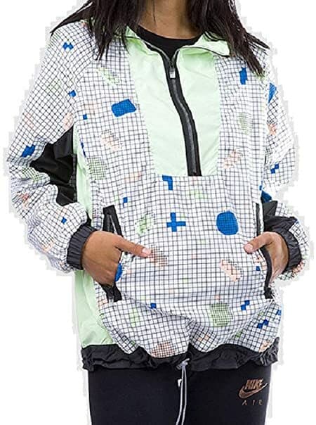 Nike Sportwear Windrunner Hooded Jacket Pullover 1/2 Zip Geo-Print Neon Women M