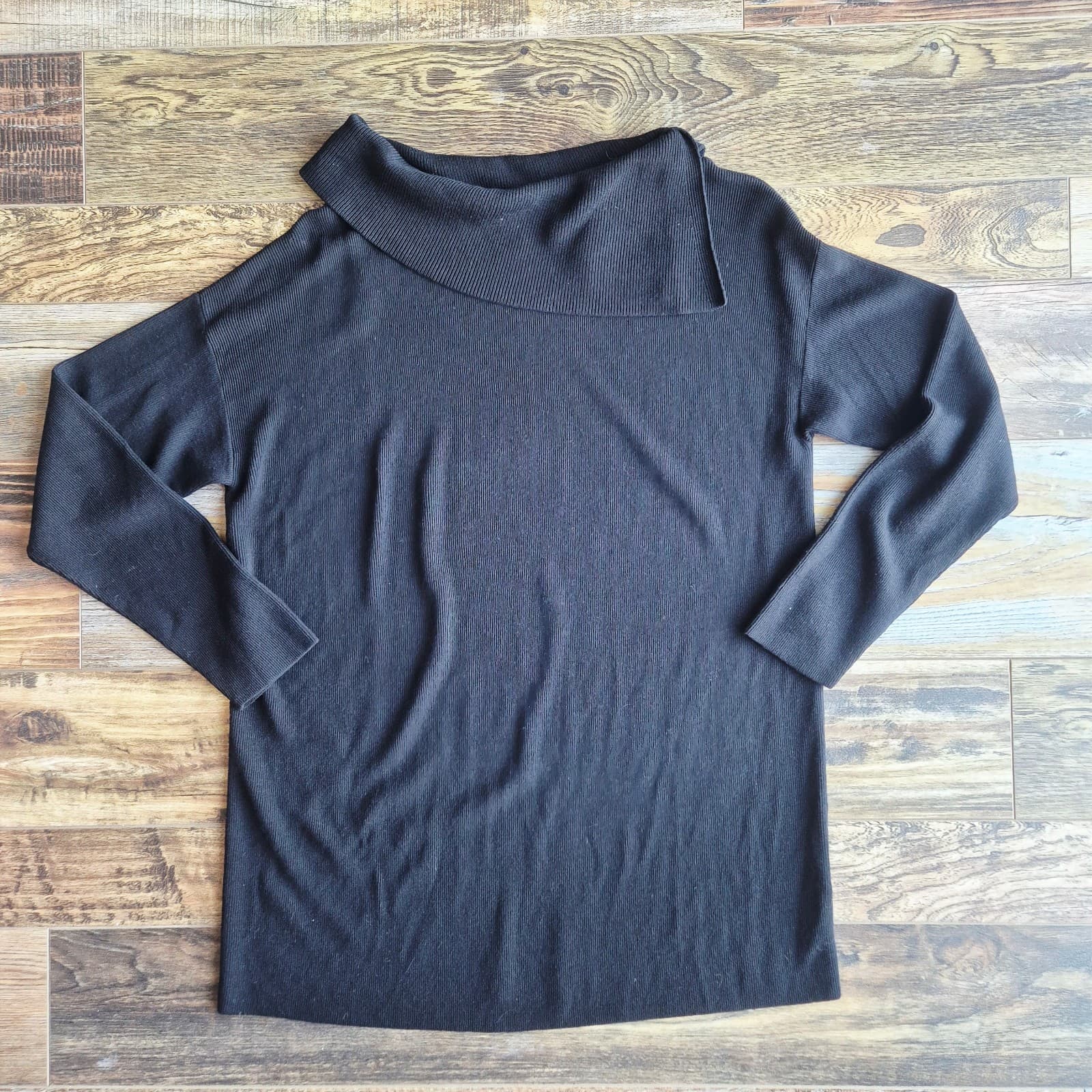 Lafayette 148 New York Cowl Neck Tunic Sweater Long Sleeve Rib-Knit Black Size L - Thumbnail 8