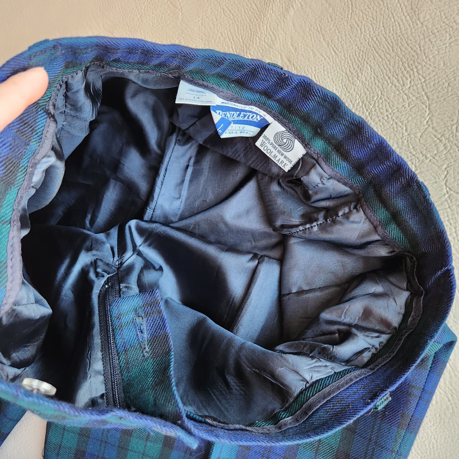 Vintage'90 Pendleton Wool Plaid Tartan Front Pleat Pants Pocket Blue Green Sz.14 - Thumbnail 9