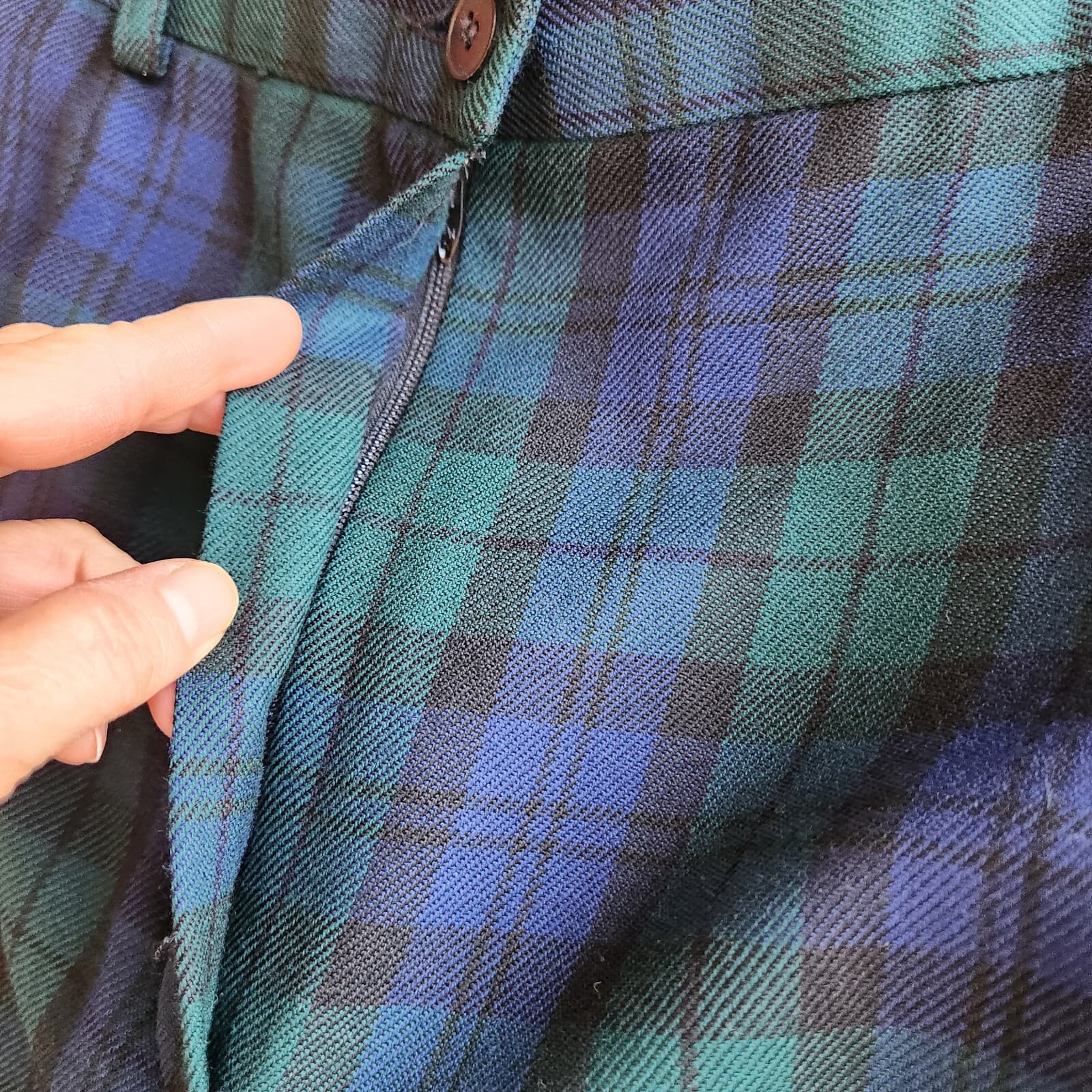 Vintage'90 Pendleton Wool Plaid Tartan Front Pleat Pants Pocket Blue Green Sz.14 - Thumbnail 5