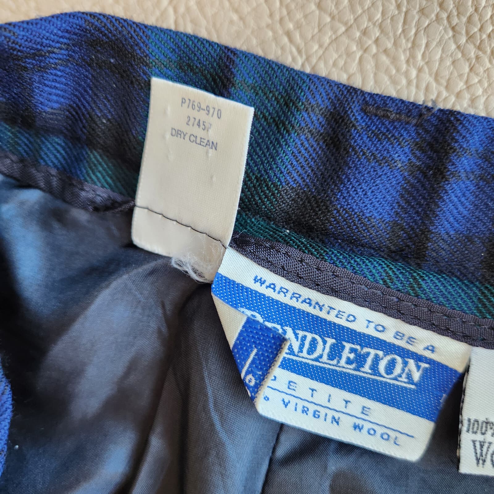 Vintage'90 Pendleton Wool Plaid Tartan Front Pleat Pants Pocket Blue Green Sz.14 - Thumbnail 8