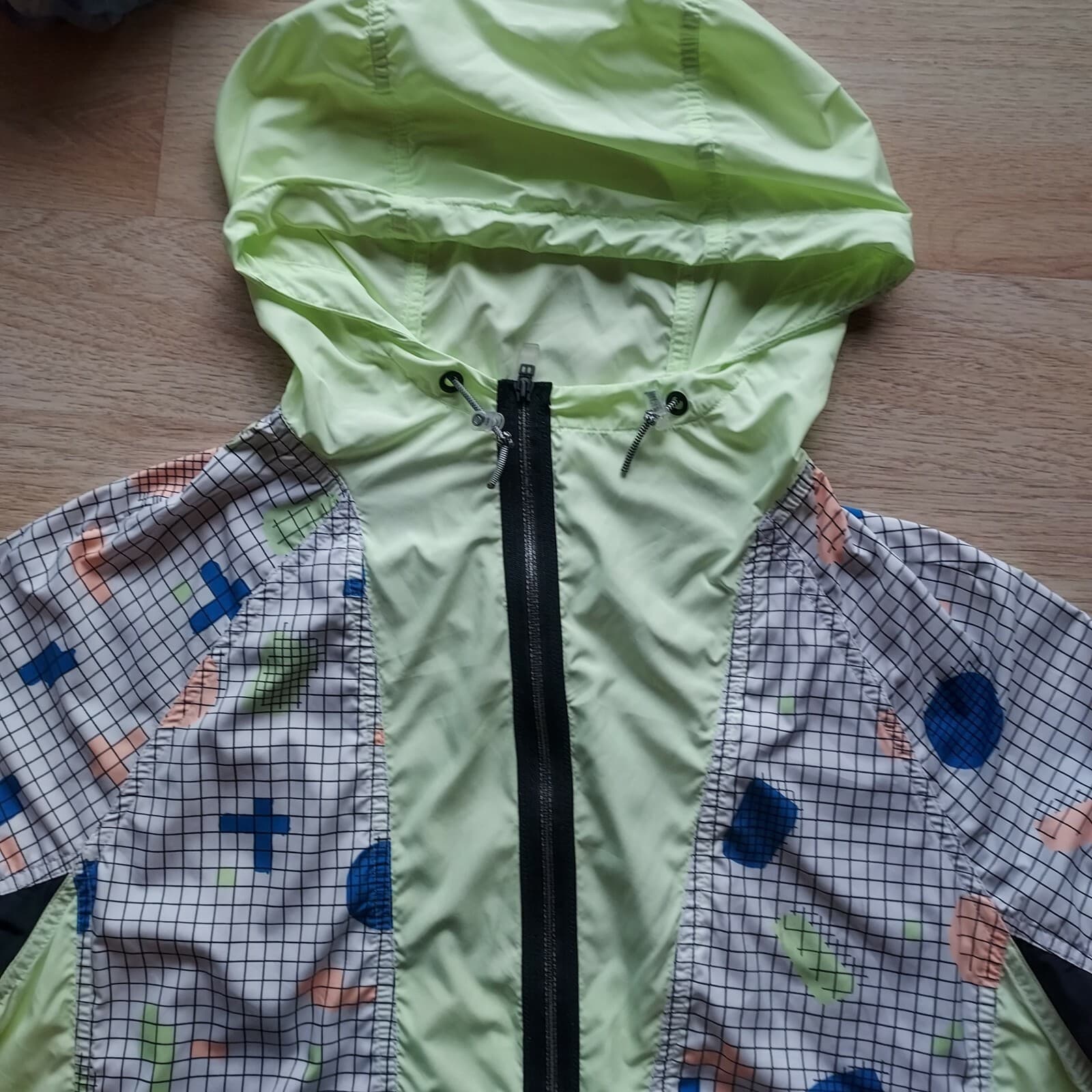 Nike Sportwear Windrunner Hooded Jacket Pullover 1/2 Zip Geo-Print Neon Women M - Thumbnail 9