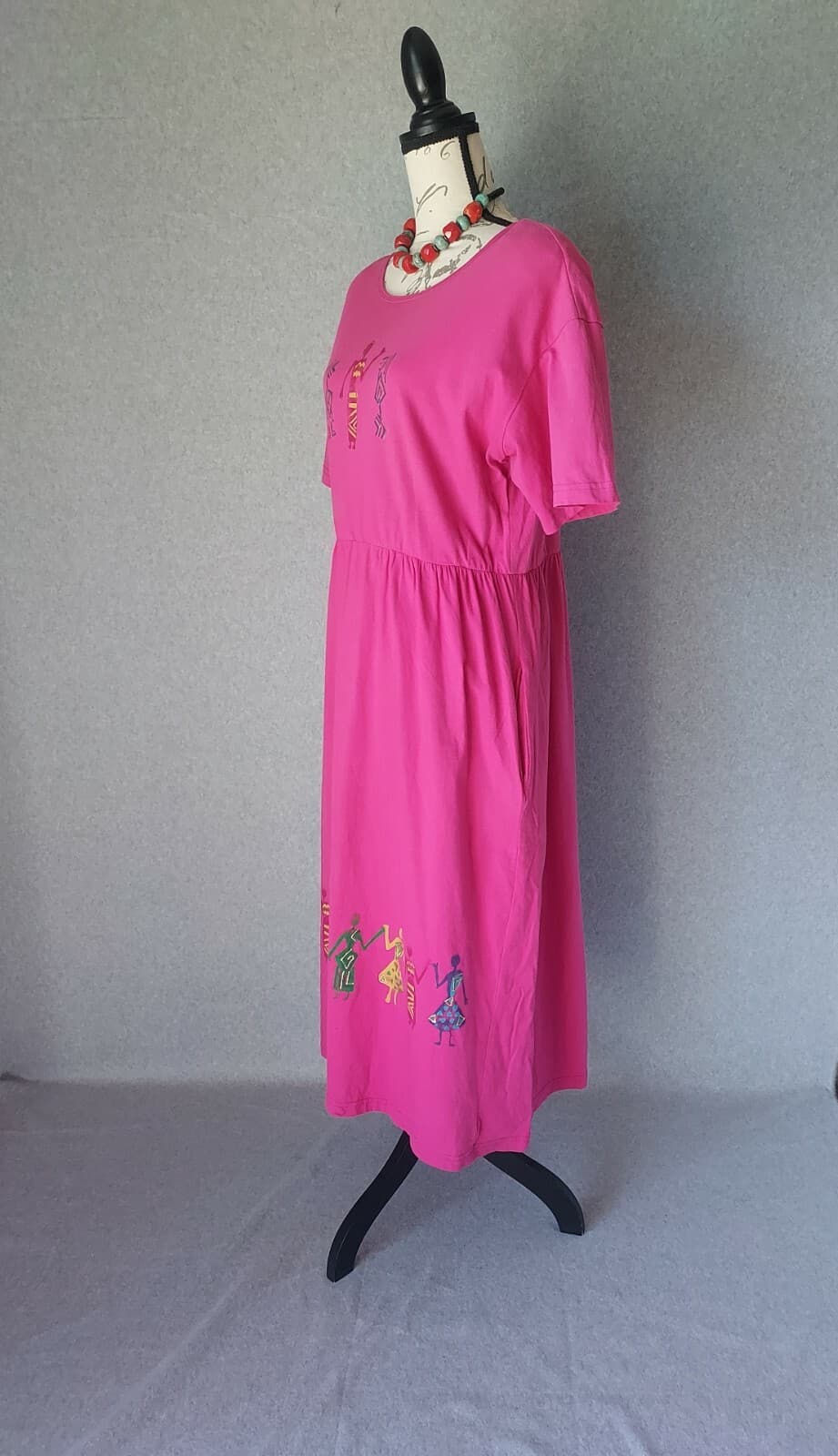 Vintage On The Rocks California Tribal Tunic Dress Short Sleeve Pink Sz.PL USA - Thumbnail 4