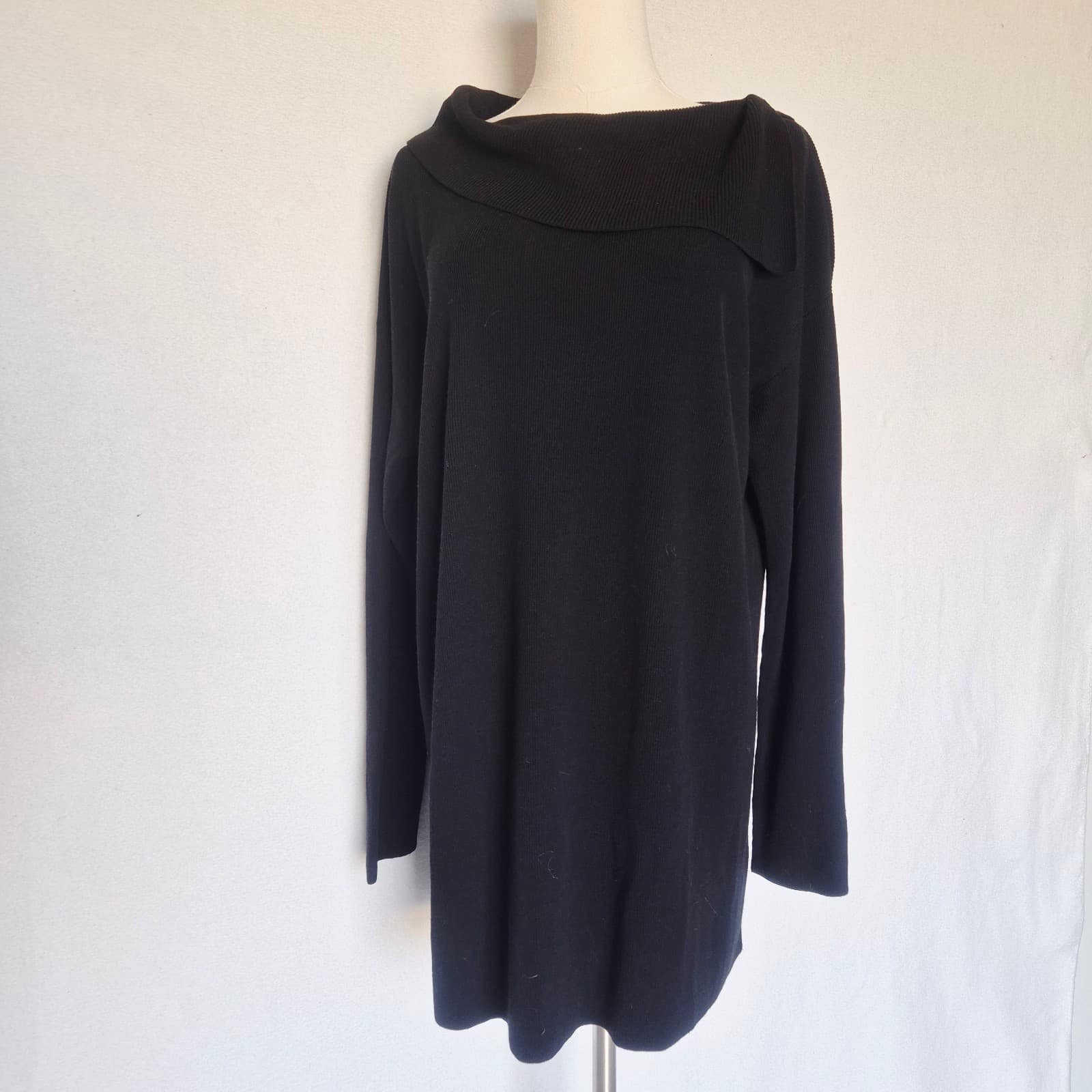 Lafayette 148 New York Cowl Neck Tunic Sweater Long Sleeve Rib-Knit Black Size L - Thumbnail 2
