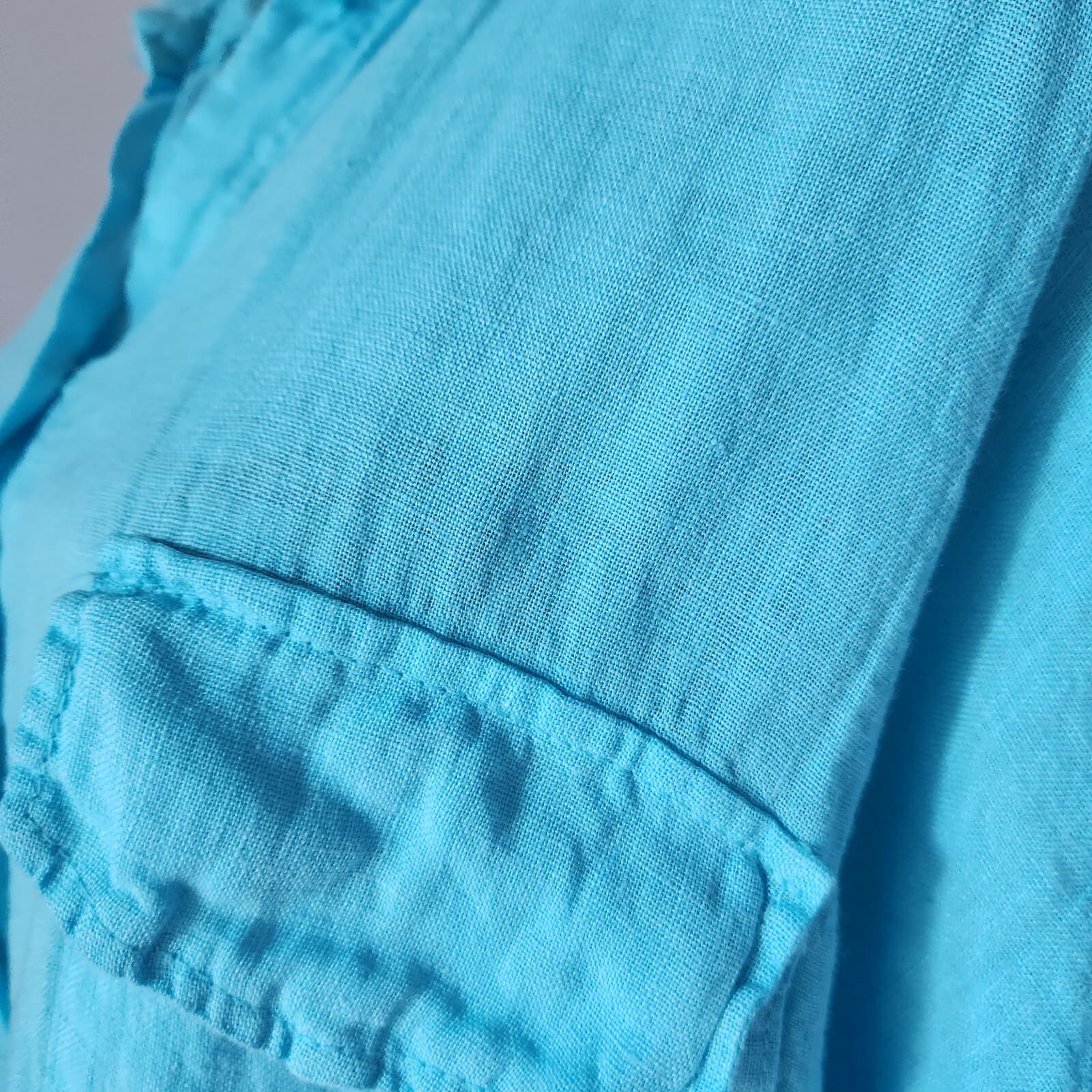 Made in Italy Linen Tunic Button-Down Shirt 3/4 Sleeve Frayed Hem Blue Bust 50" - Thumbnail 3