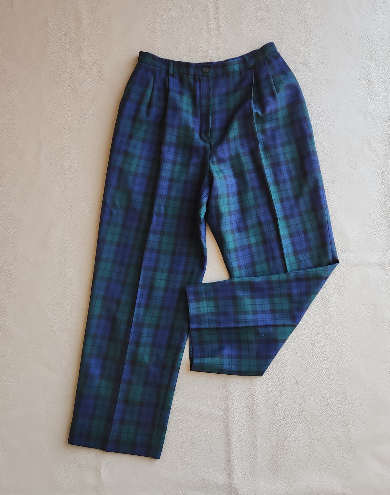 Vintage'90 Pendleton Wool Plaid Tartan Front Pleat Pants Pocket Blue Green Sz.14 - Thumbnail 2