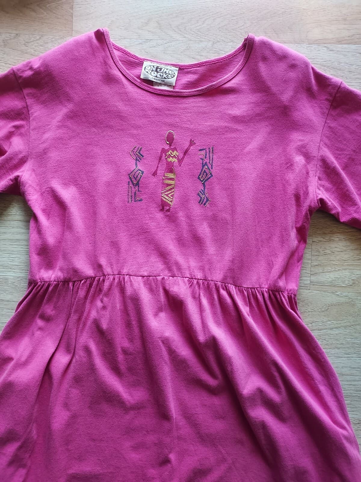 Vintage On The Rocks California Tribal Tunic Dress Short Sleeve Pink Sz.PL USA - Thumbnail 6
