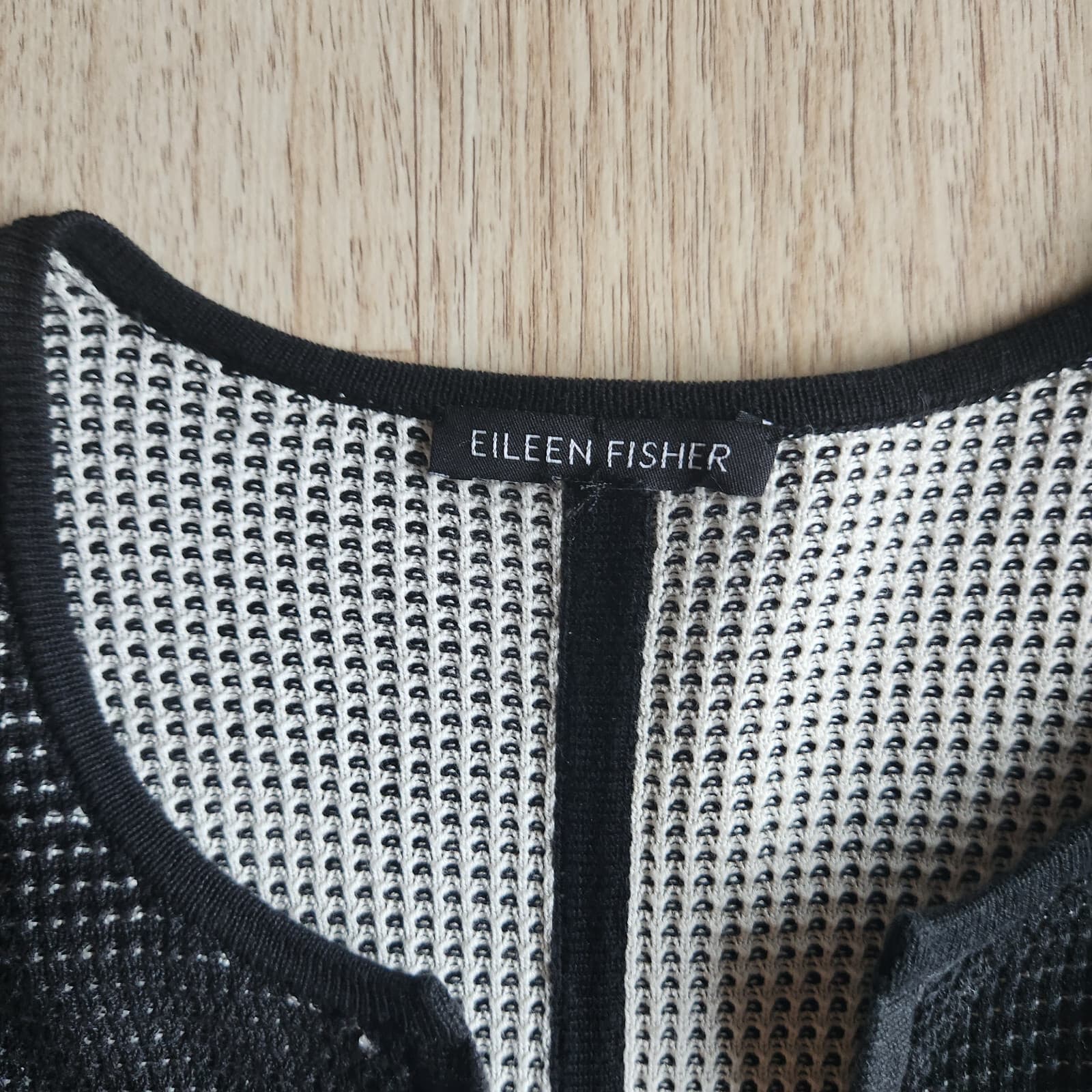 EILEEN FISHER Silk Organic Cotton Open Front Cardigan Texture Black Bust 40" (S) - Thumbnail 12