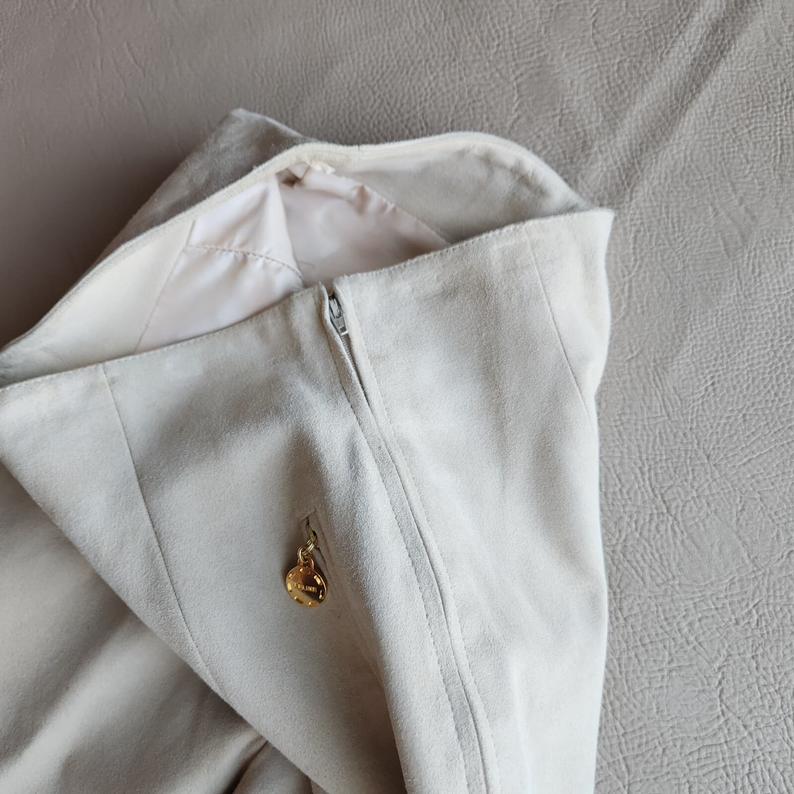 Celine Paris 100% Lamb Suede High Waist Pants Gold Accent Pocket Beige Sz.38 - Thumbnail 6