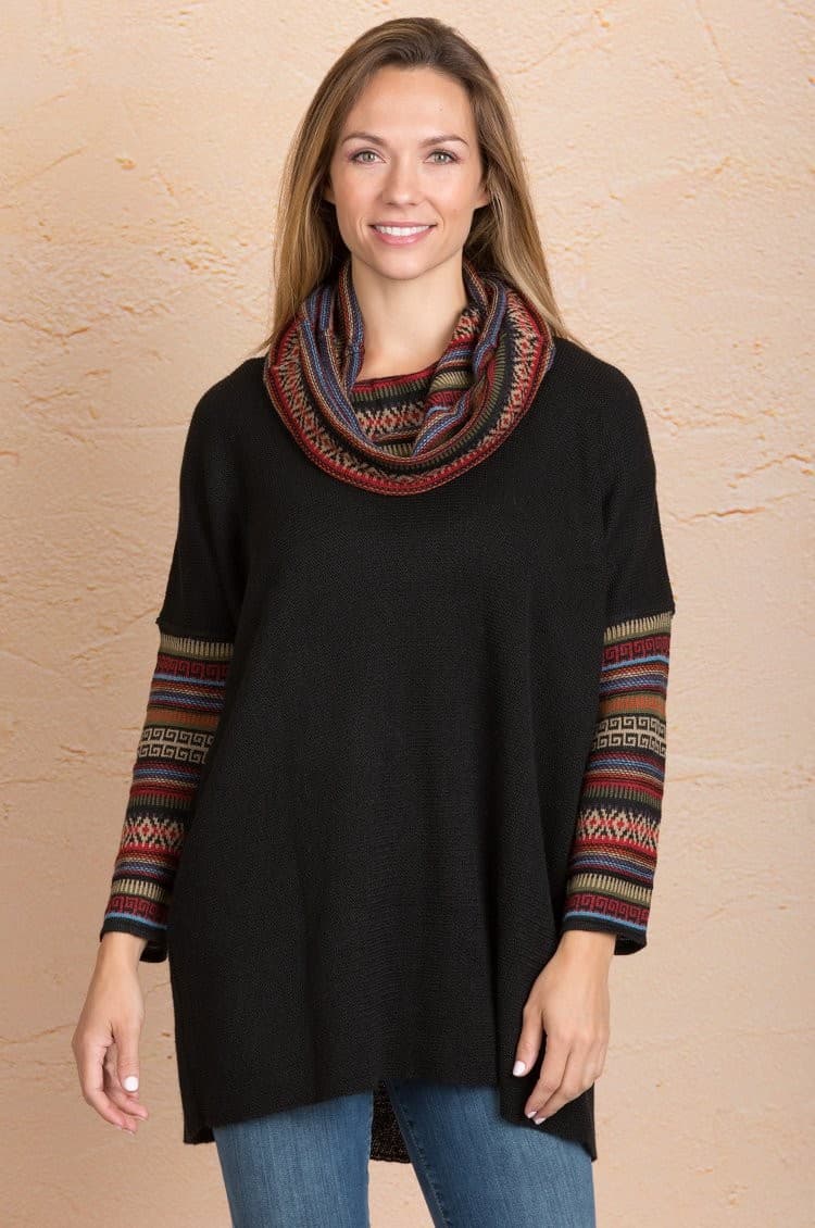 Alpandia A 100% Baby Alpaca Peruvian Cowl Neck Tunic Sweater Blue Women One Size - Thumbnail 6