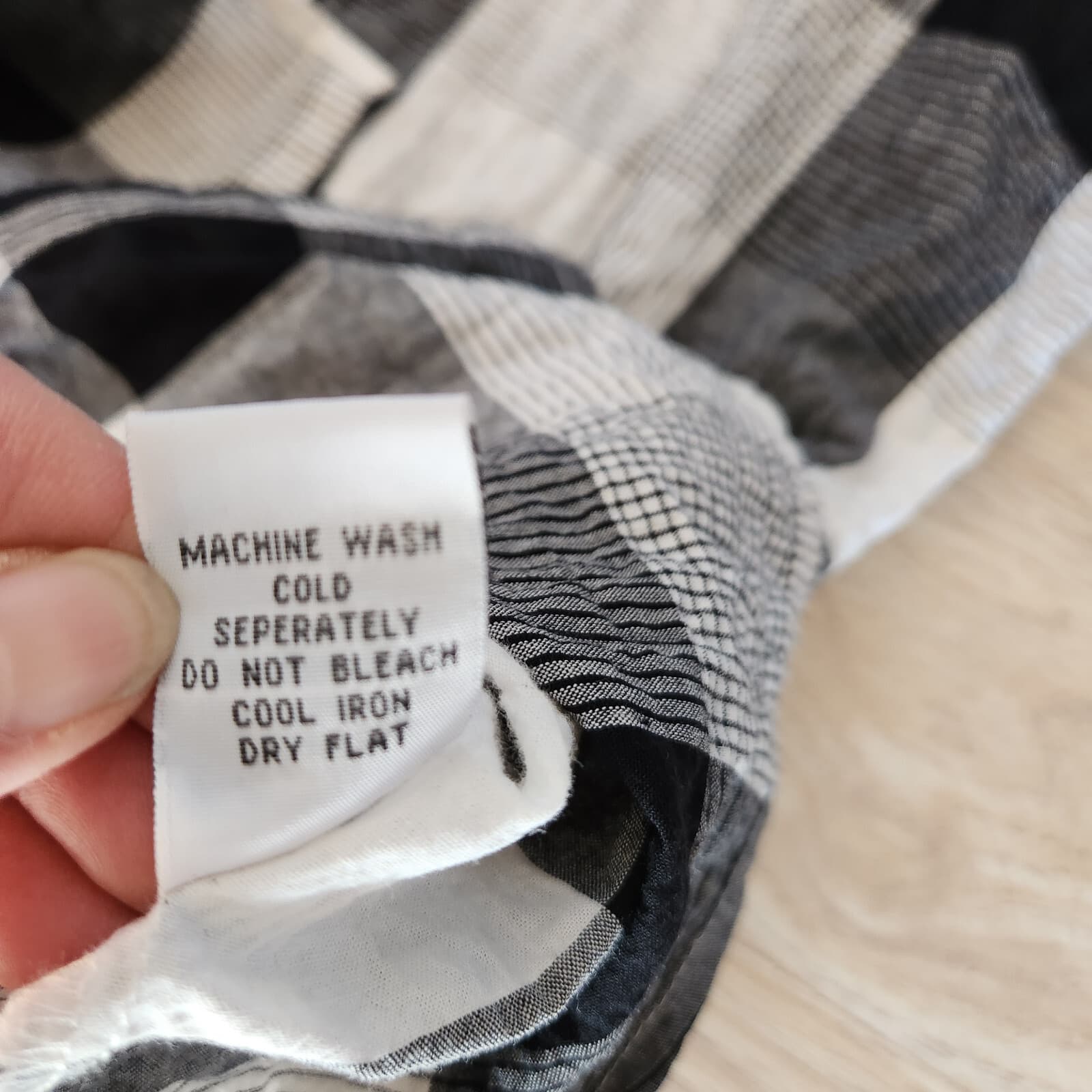 Habitat Chrinkle Lagenlook Plaid Shirt Button-Up 3/4 Sleeve Black White Womens S - Thumbnail 10